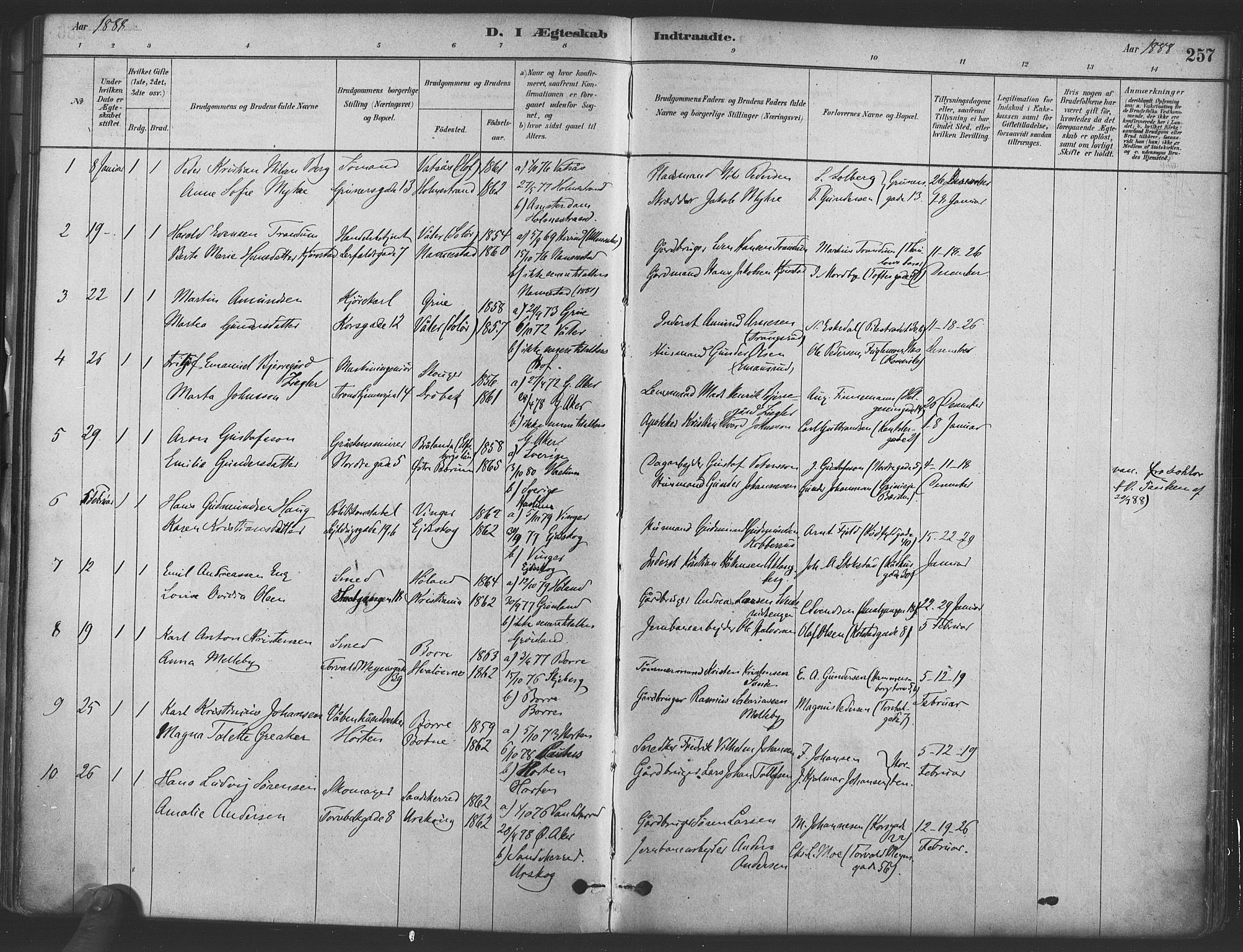 Paulus prestekontor Kirkebøker, AV/SAO-A-10871/F/Fa/L0004: Parish register (official) no. 4, 1879-1891, p. 257