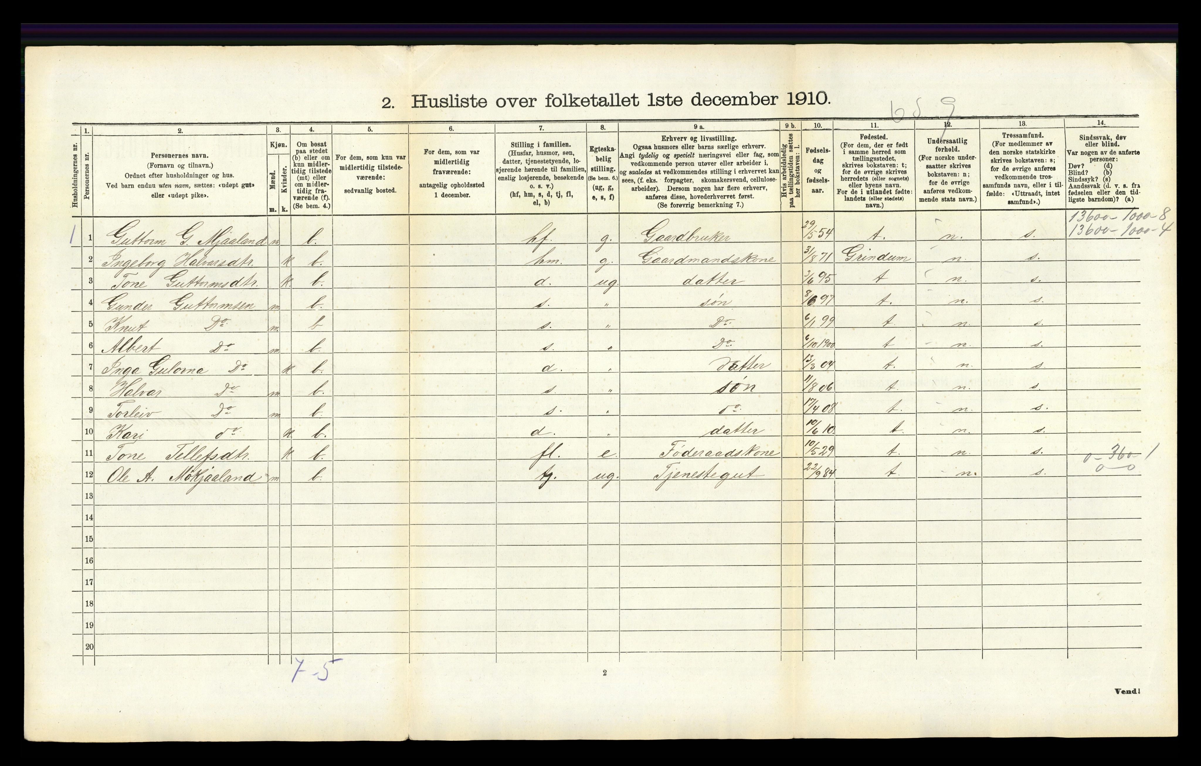 RA, 1910 census for Iveland, 1910, p. 224