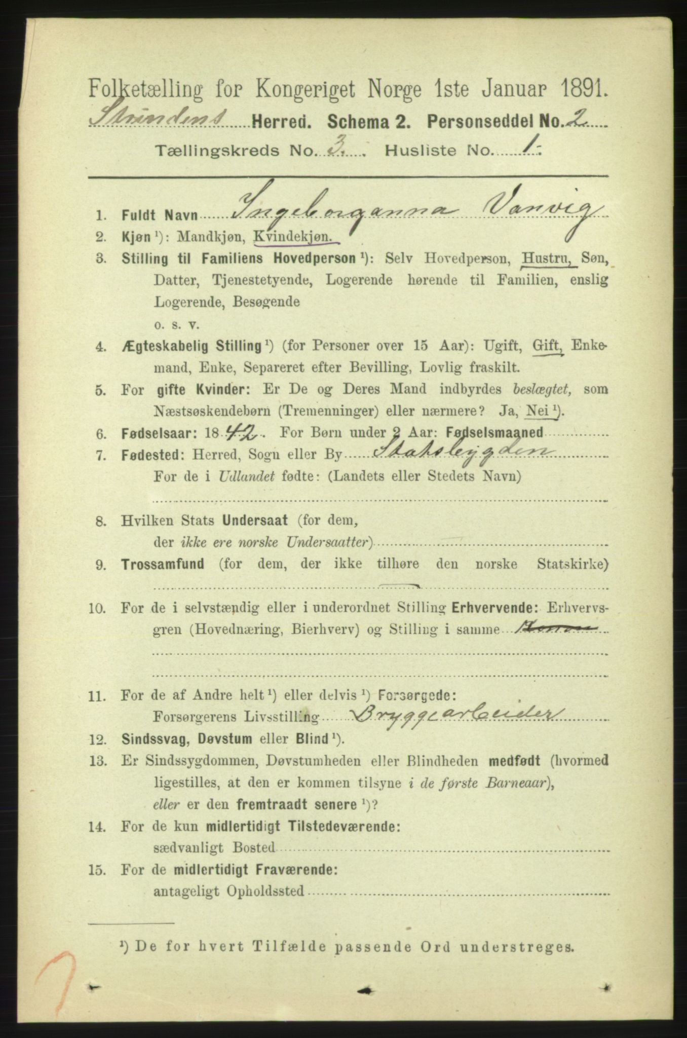 RA, 1891 census for 1660 Strinda, 1891, p. 2054