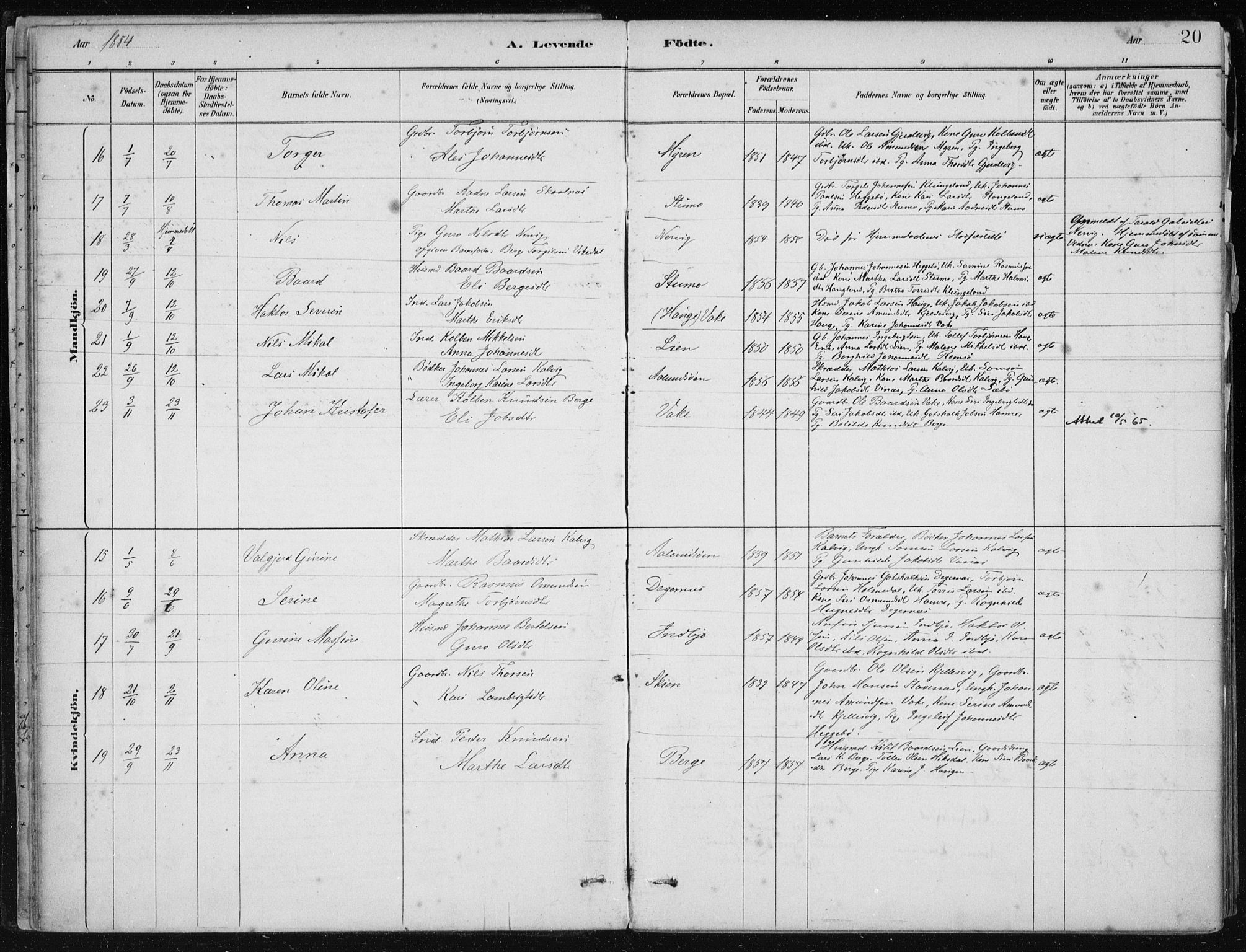 Fjelberg sokneprestembete, AV/SAB-A-75201/H/Haa: Parish register (official) no. D 1, 1879-1918, p. 20