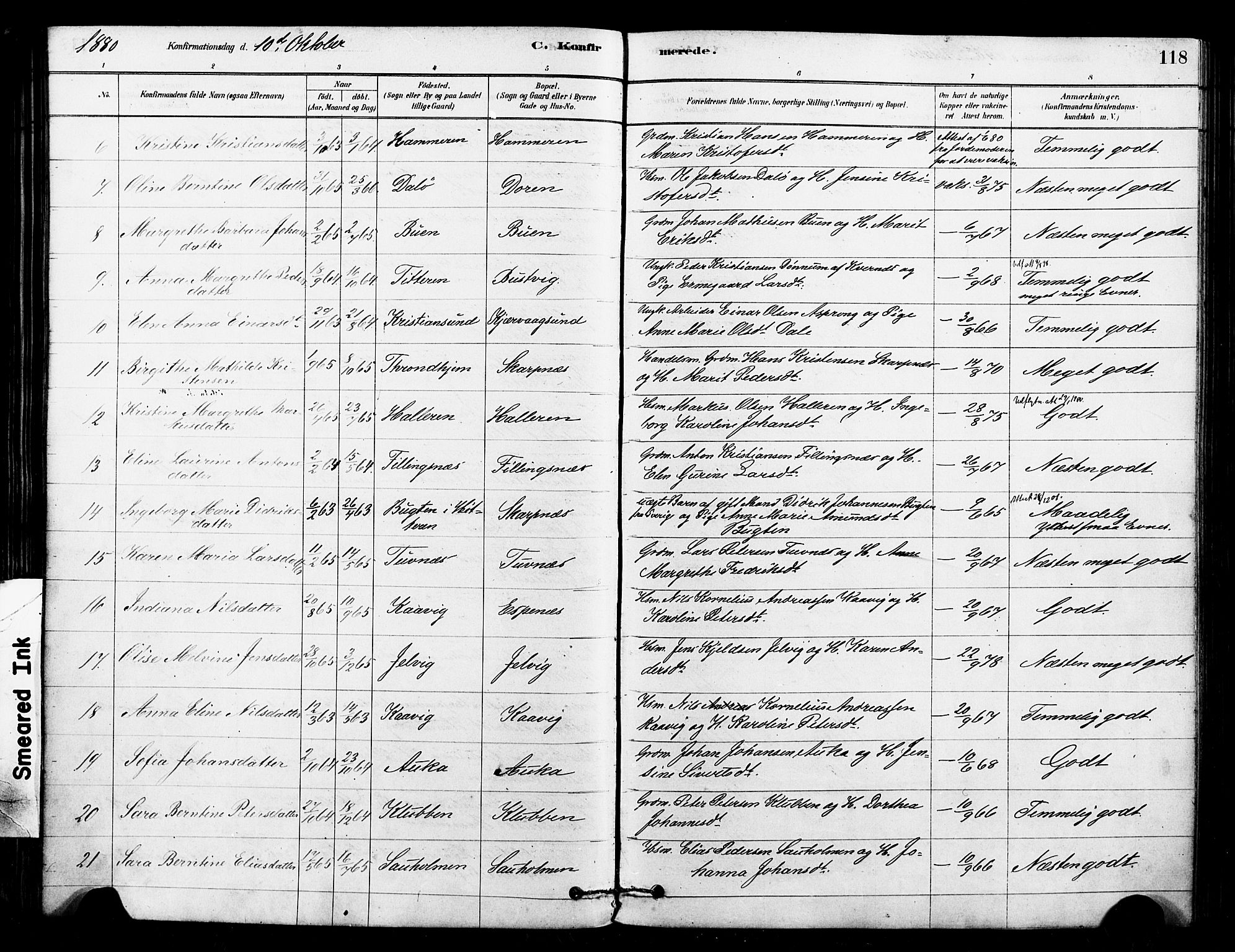 Ministerialprotokoller, klokkerbøker og fødselsregistre - Sør-Trøndelag, AV/SAT-A-1456/640/L0578: Parish register (official) no. 640A03, 1879-1889, p. 118