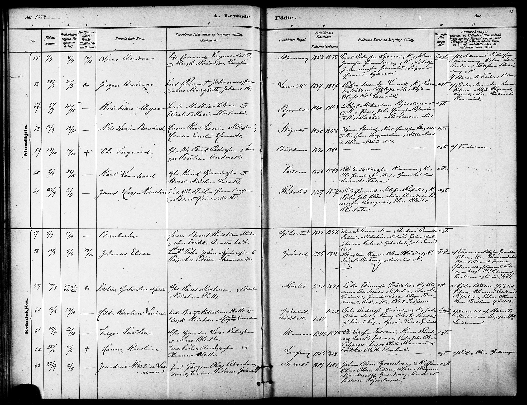 Lenvik sokneprestembete, SATØ/S-1310/H/Ha/Haa/L0011kirke: Parish register (official) no. 11, 1880-1889, p. 42