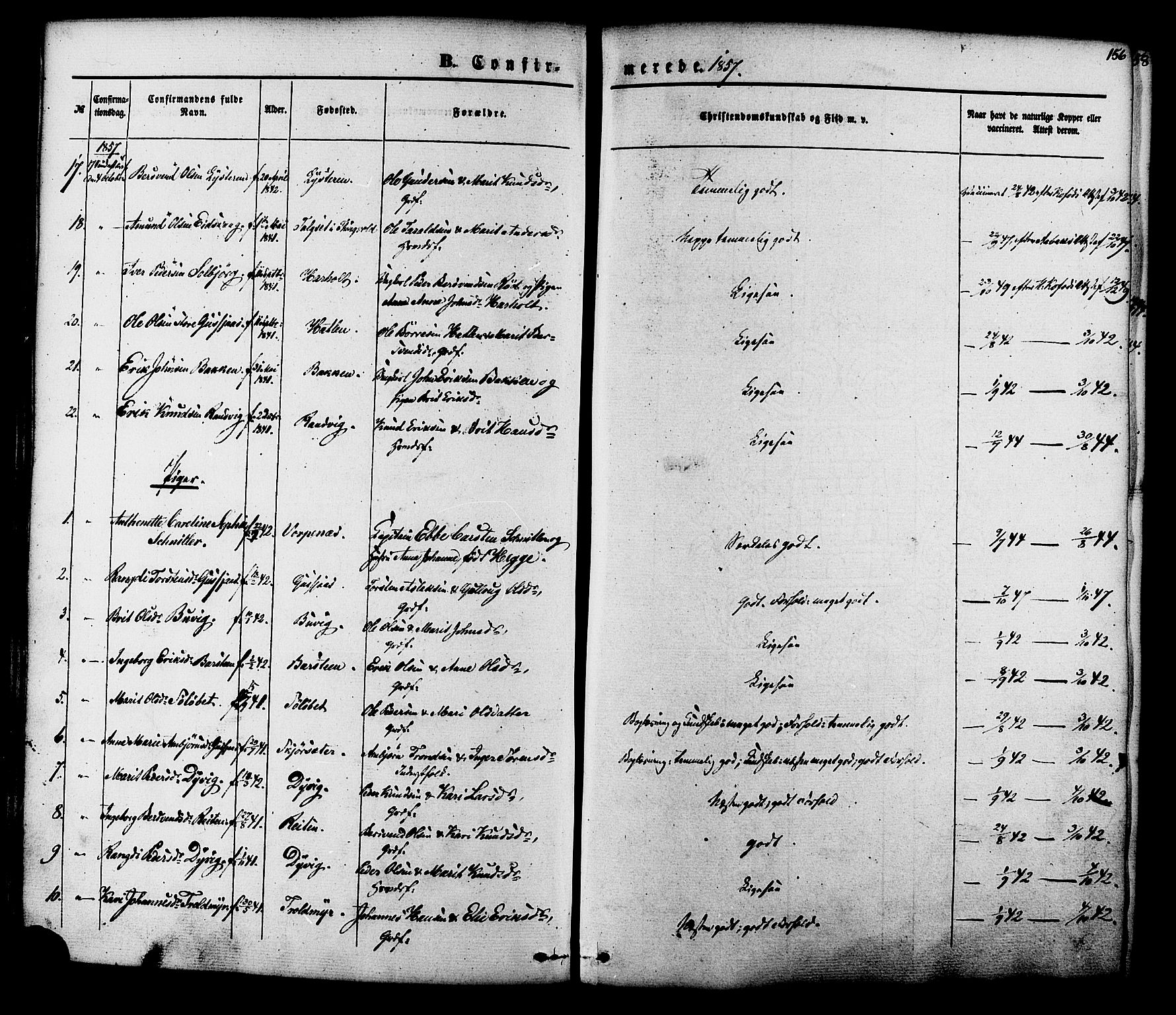 Ministerialprotokoller, klokkerbøker og fødselsregistre - Møre og Romsdal, SAT/A-1454/551/L0625: Parish register (official) no. 551A05, 1846-1879, p. 156