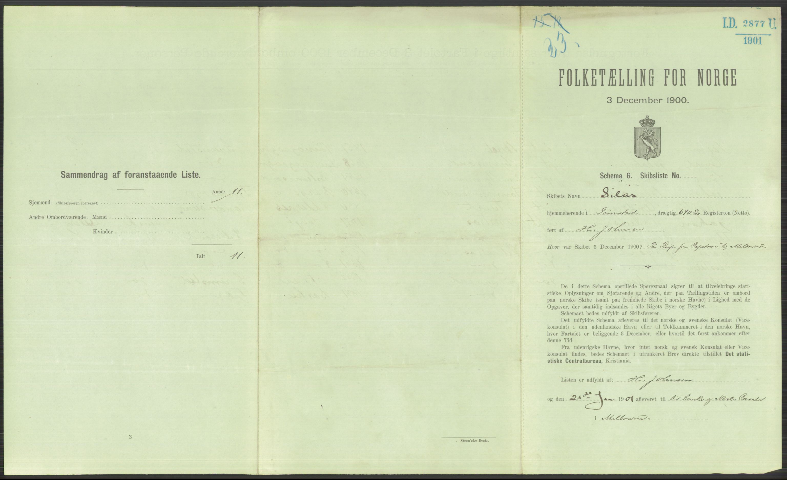 RA, 1900 Census - ship lists from ships in Norwegian harbours, harbours abroad and at sea, 1900, p. 6251