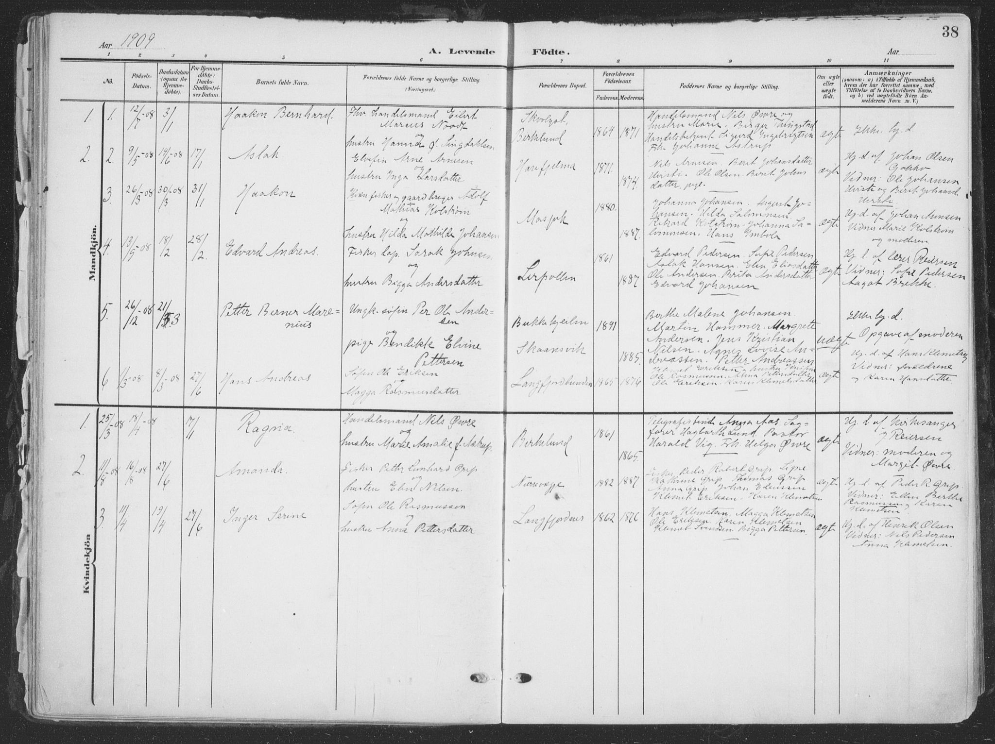 Tana sokneprestkontor, SATØ/S-1334/H/Ha/L0007kirke: Parish register (official) no. 7, 1904-1918, p. 38