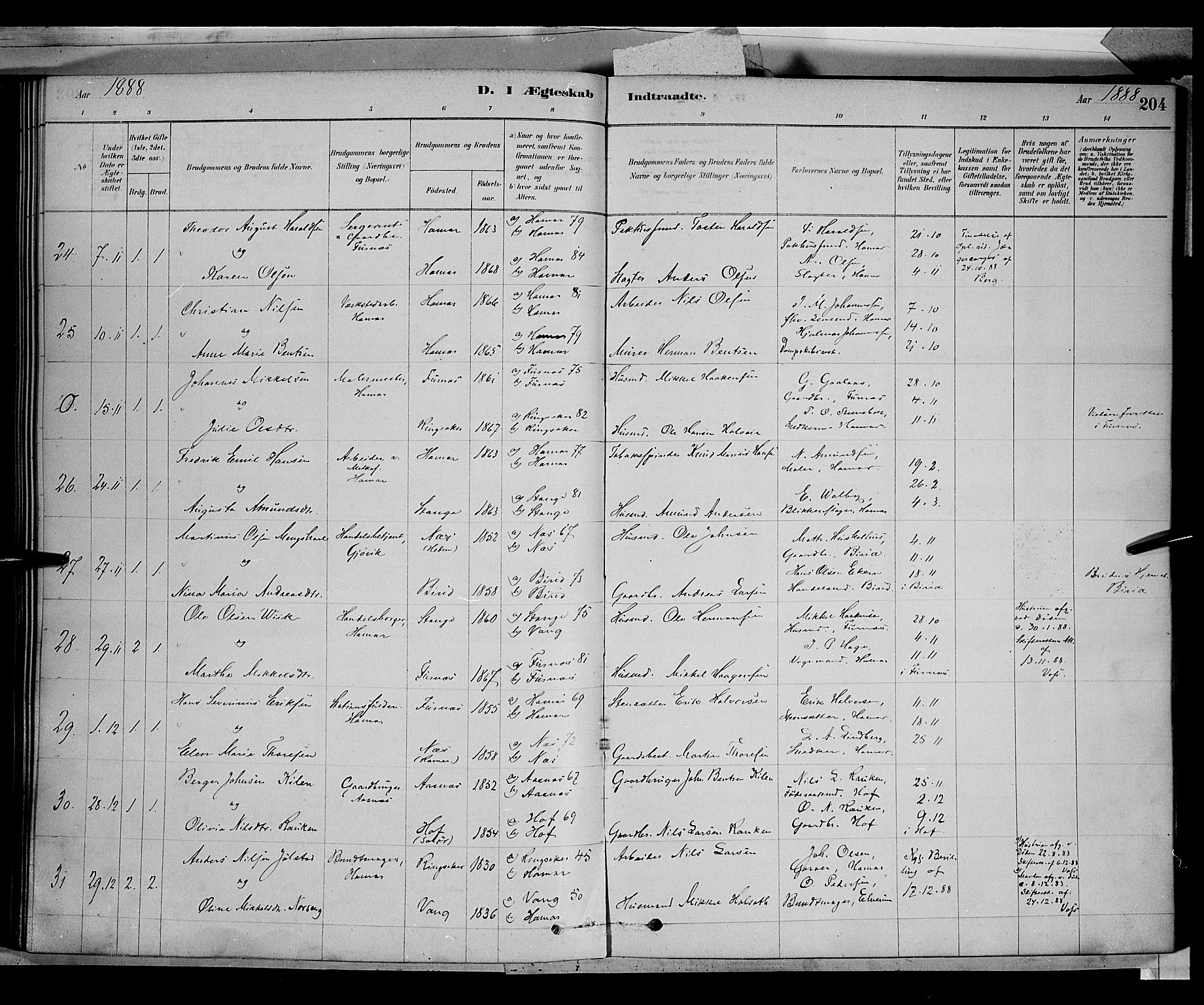 Vang prestekontor, Hedmark, AV/SAH-PREST-008/H/Ha/Haa/L0016: Parish register (official) no. 16, 1878-1889, p. 204