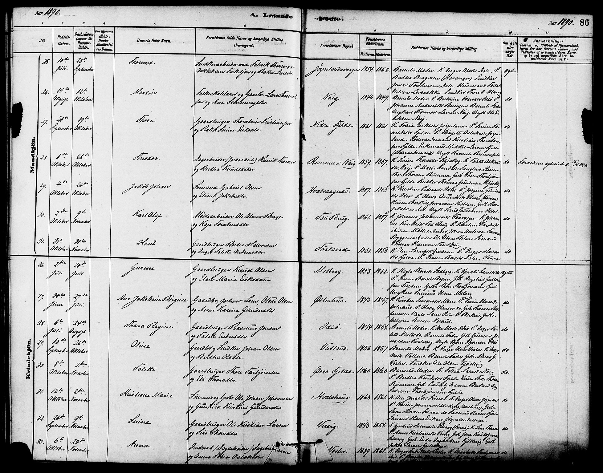 Strand sokneprestkontor, SAST/A-101828/H/Ha/Haa/L0009: Parish register (official) no. A 9, 1877-1908, p. 86