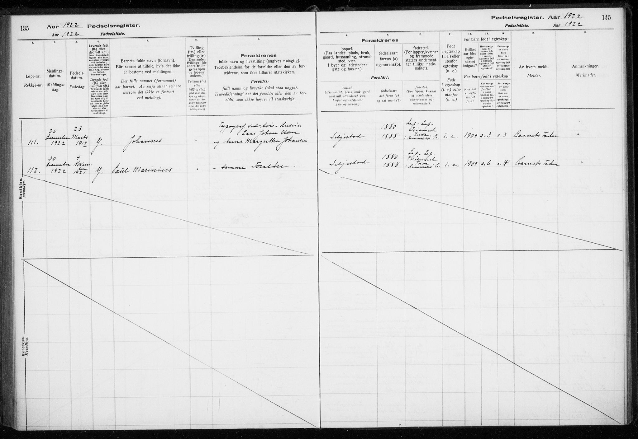 Trondenes sokneprestkontor, AV/SATØ-S-1319/I/Ia/L0089: Birth register no. 89, 1916-1925, p. 135