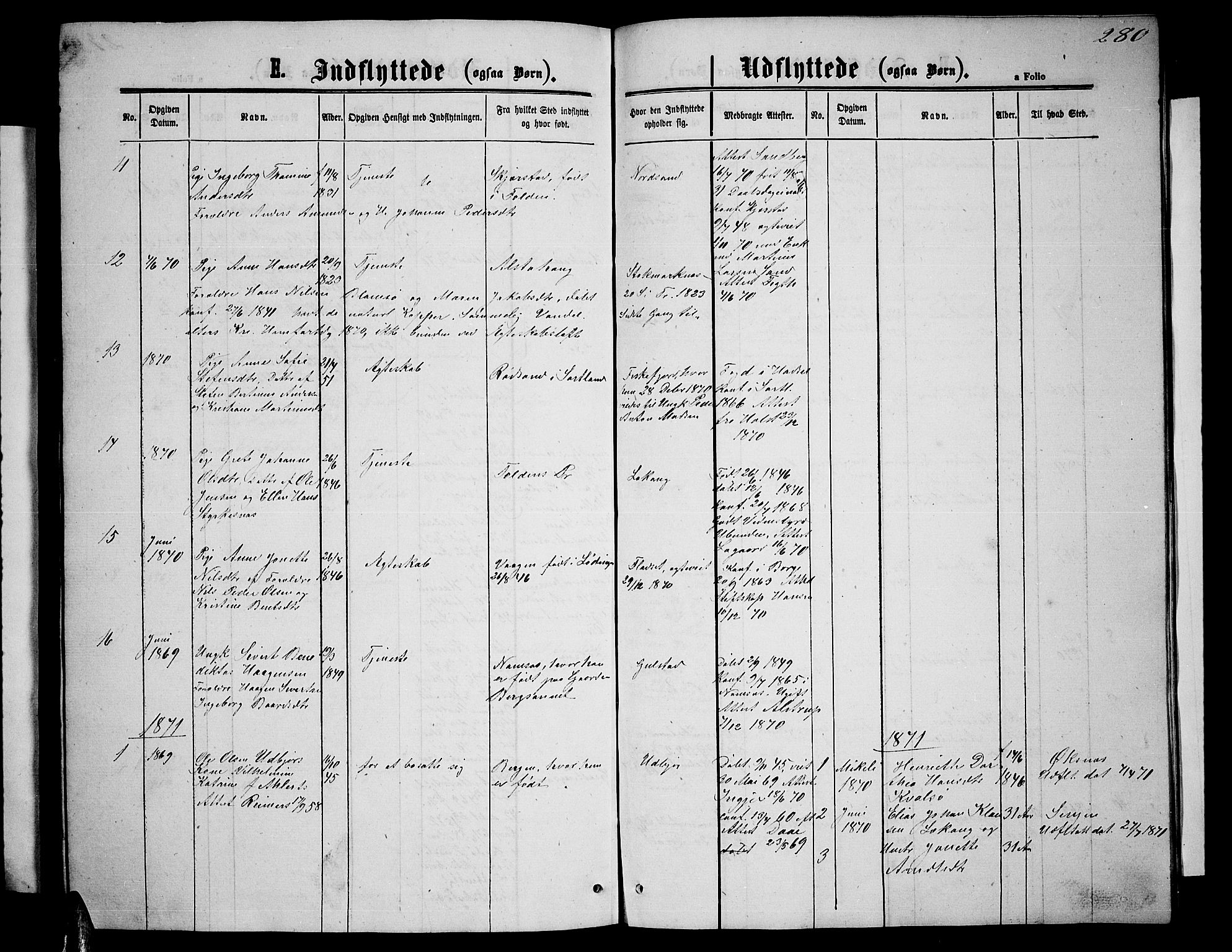 Ministerialprotokoller, klokkerbøker og fødselsregistre - Nordland, AV/SAT-A-1459/888/L1266: Parish register (copy) no. 888C04, 1864-1877, p. 280