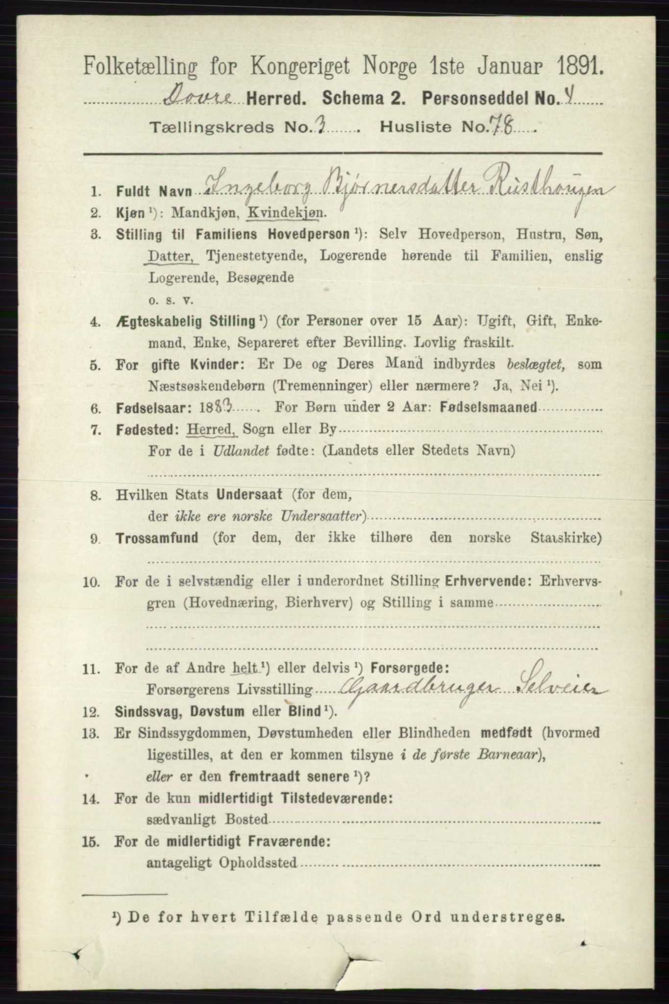 RA, 1891 census for 0511 Dovre, 1891, p. 1810