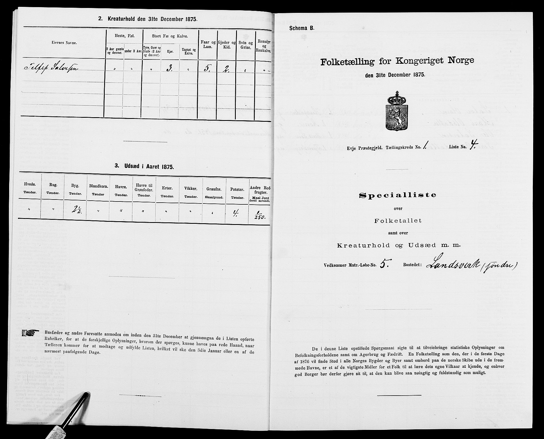 SAK, 1875 census for 0934P Evje, 1875, p. 28