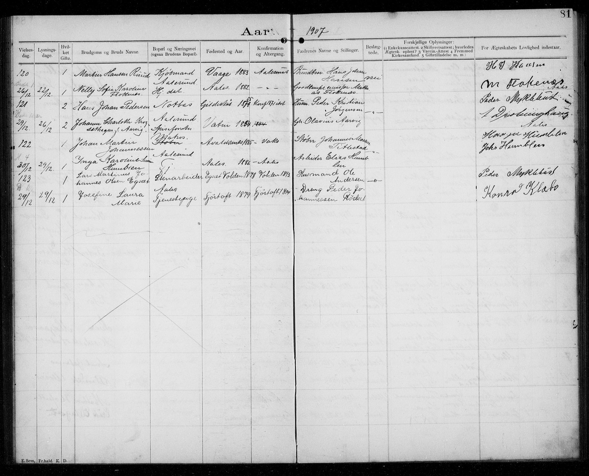 Ministerialprotokoller, klokkerbøker og fødselsregistre - Møre og Romsdal, AV/SAT-A-1454/529/L0458: Banns register no. 529A08, 1901-1918, p. 81