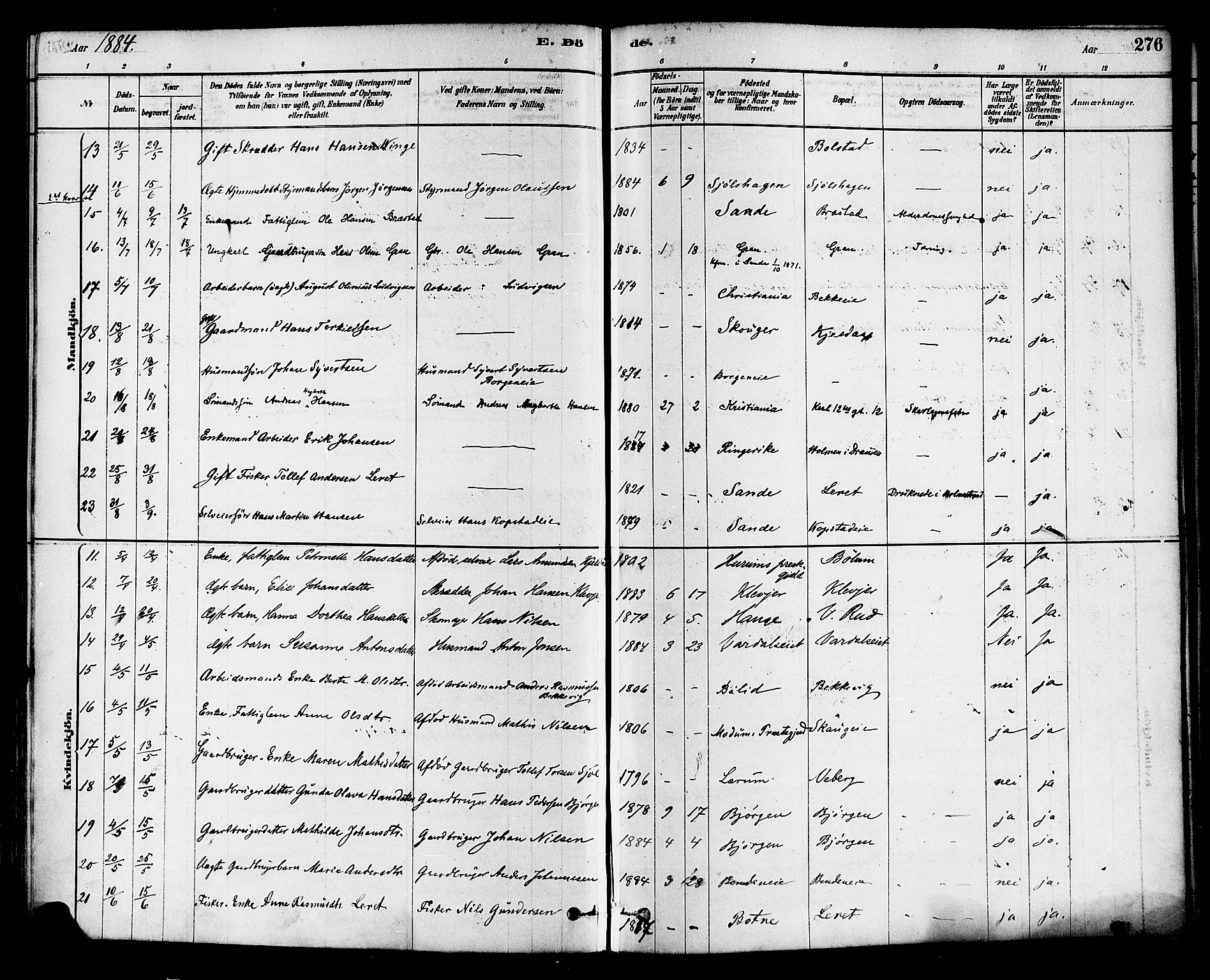 Sande Kirkebøker, AV/SAKO-A-53/F/Fa/L0006: Parish register (official) no. 6, 1878-1888, p. 276