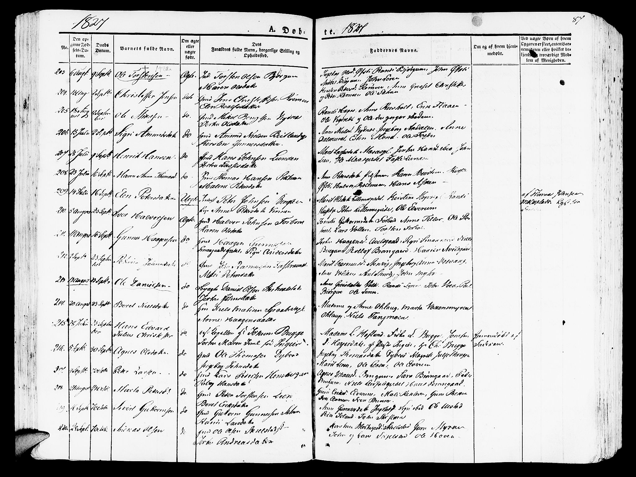 Ministerialprotokoller, klokkerbøker og fødselsregistre - Nord-Trøndelag, AV/SAT-A-1458/709/L0070: Parish register (official) no. 709A10, 1820-1832, p. 87