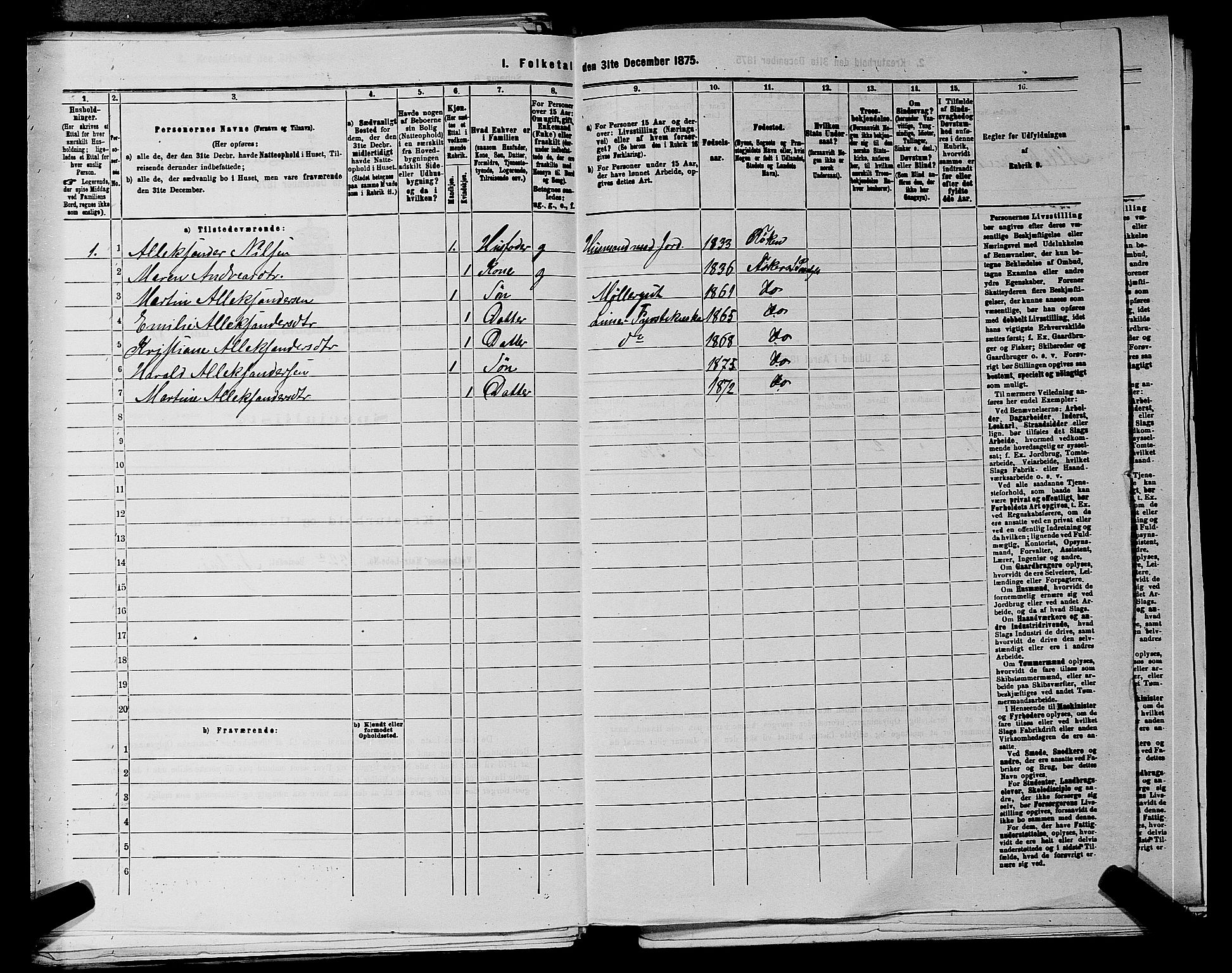 RA, 1875 census for 0220P Asker, 1875, p. 1025