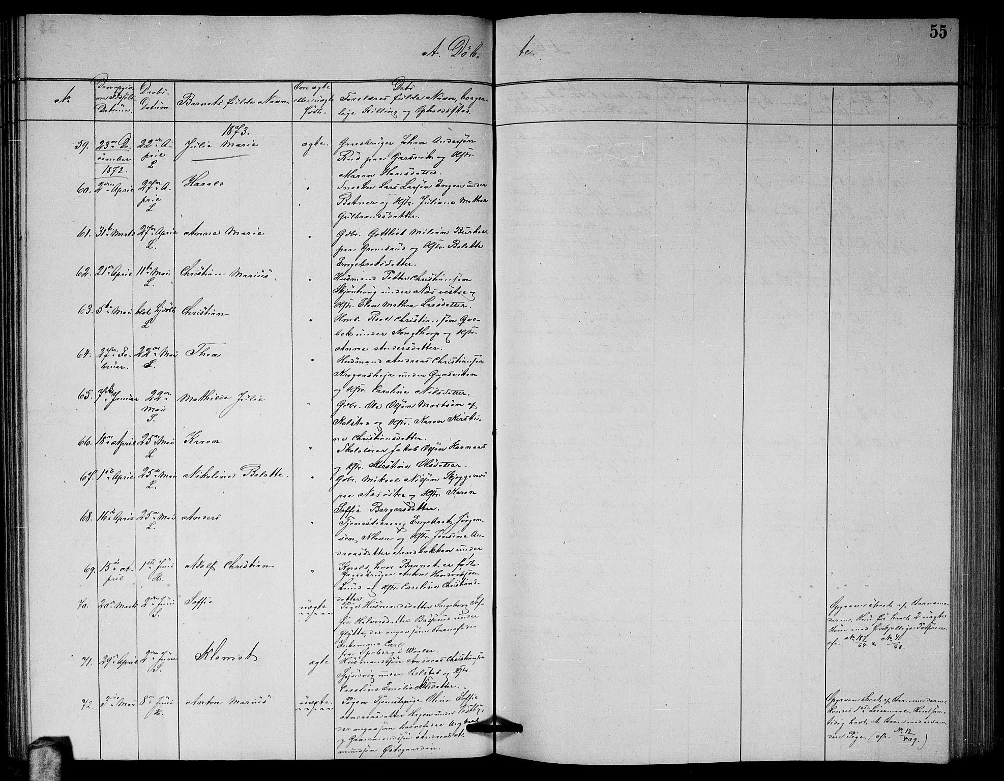 Høland prestekontor Kirkebøker, AV/SAO-A-10346a/G/Ga/L0006: Parish register (copy) no. I 6, 1869-1879, p. 55