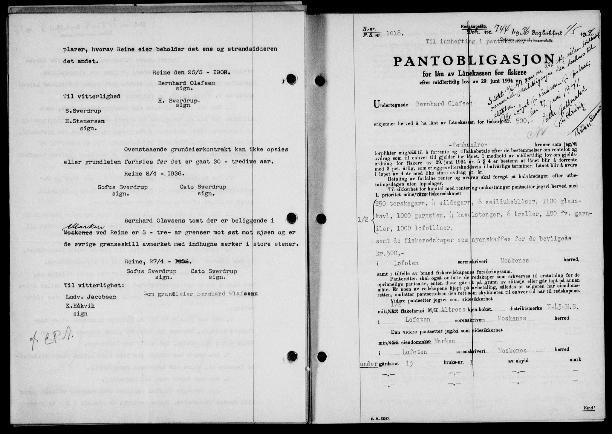 Lofoten sorenskriveri, SAT/A-0017/1/2/2C/L0033b: Mortgage book no. 33b, 1936-1936, Diary no: : 744/1936