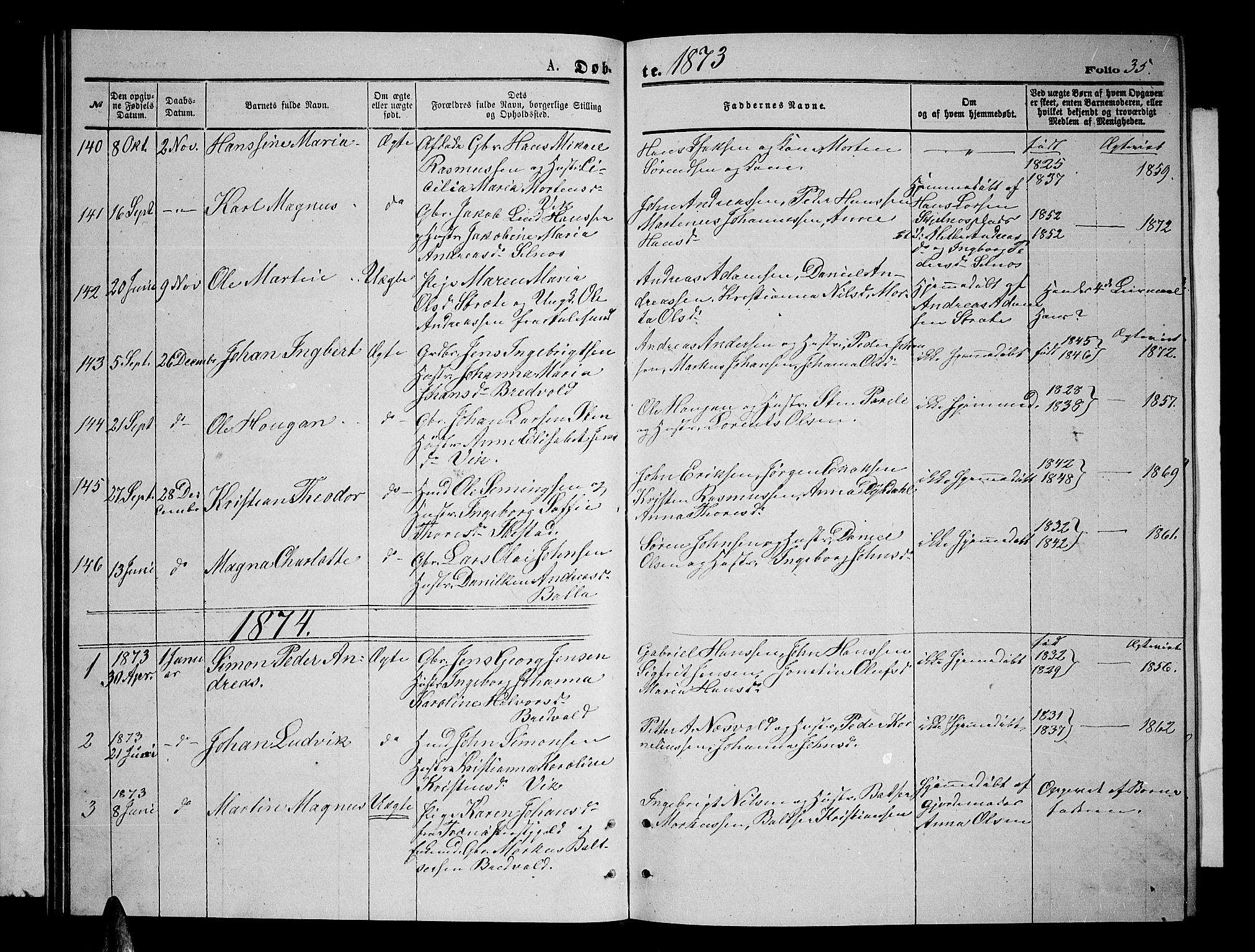 Ibestad sokneprestembete, SATØ/S-0077/H/Ha/Hab/L0006klokker: Parish register (copy) no. 6, 1871-1879, p. 35