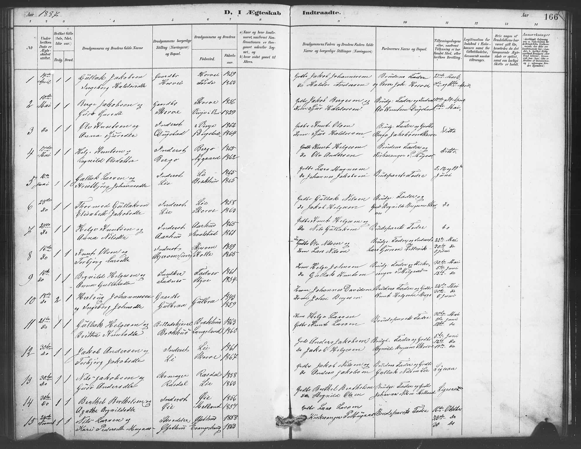 Evanger sokneprestembete, SAB/A-99924: Parish register (copy) no. A 4, 1887-1897, p. 166