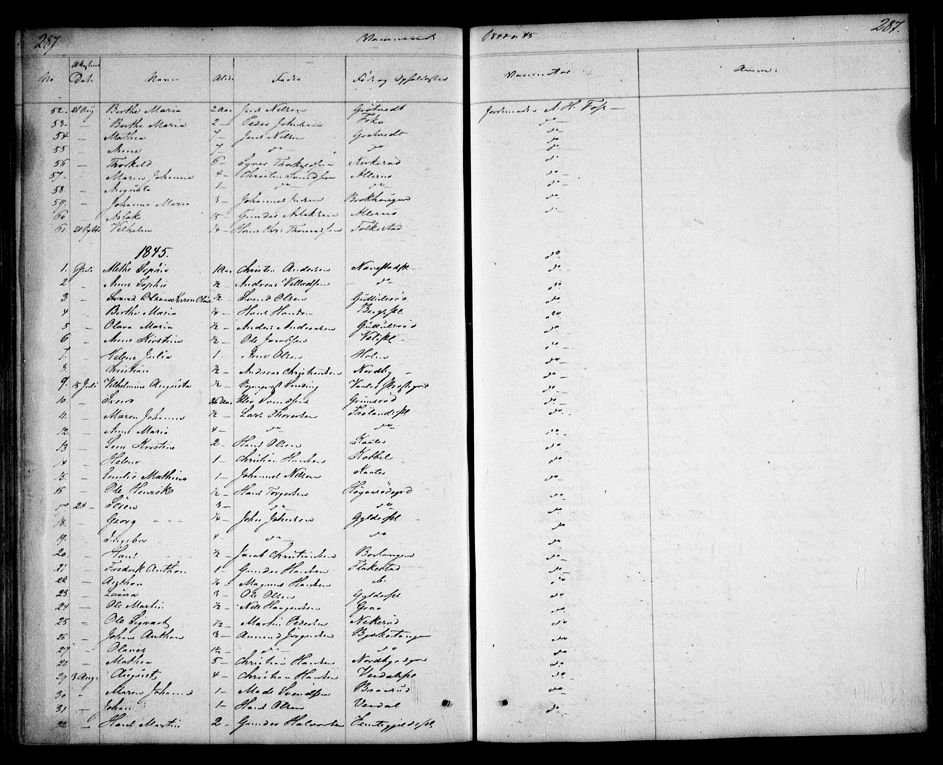 Våler prestekontor Kirkebøker, AV/SAO-A-11083/F/Fa/L0006: Parish register (official) no. I 6, 1840-1861, p. 287