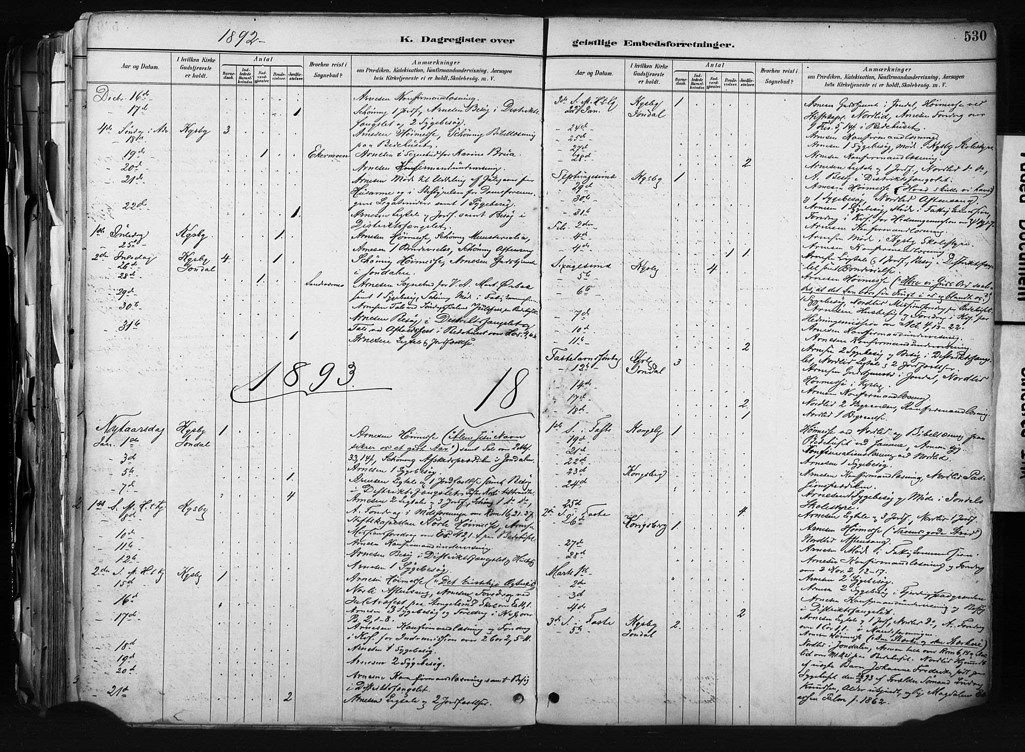 Kongsberg kirkebøker, AV/SAKO-A-22/F/Fb/L0002: Parish register (official) no. II 2, 1886-1896, p. 530