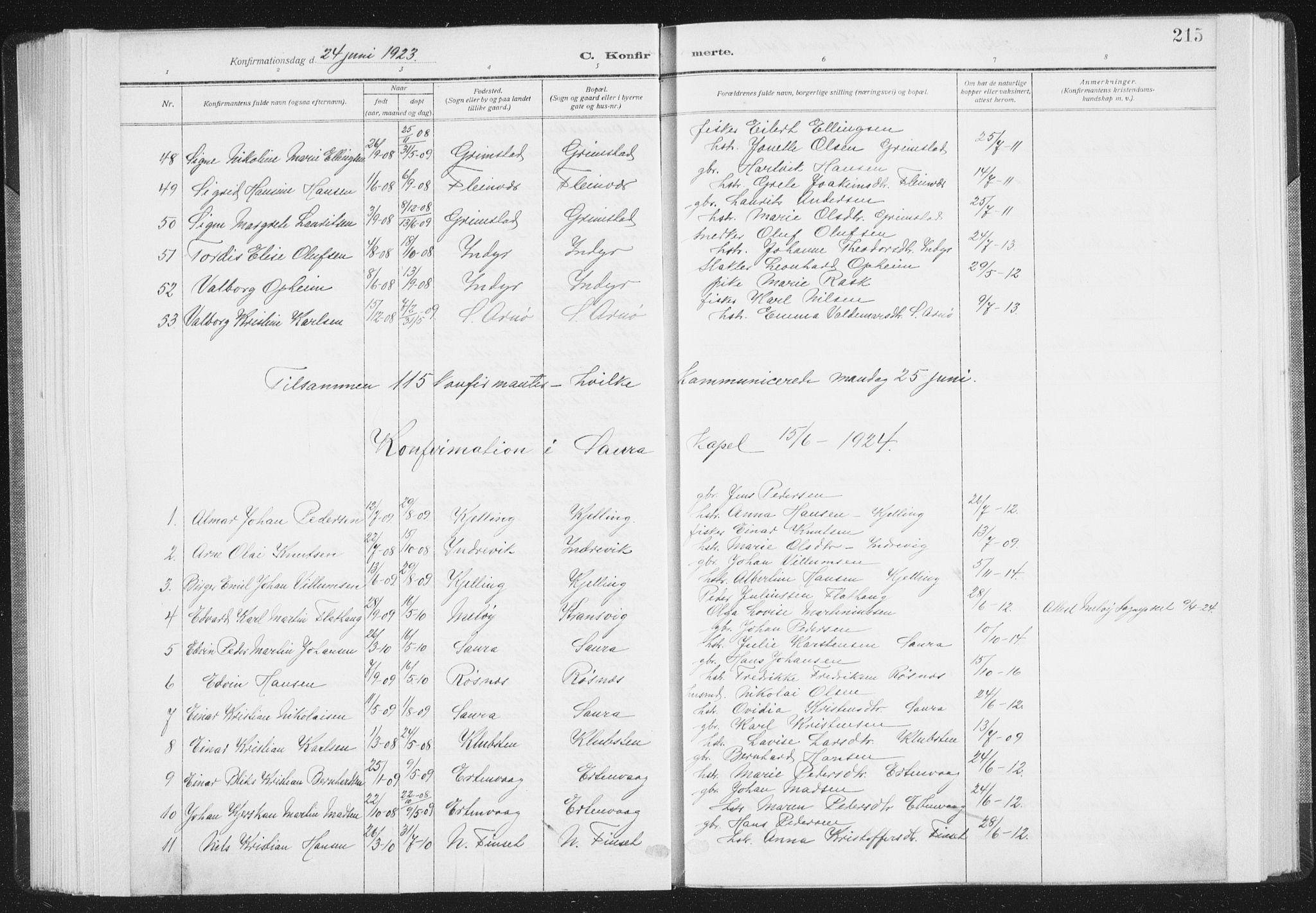 Ministerialprotokoller, klokkerbøker og fødselsregistre - Nordland, SAT/A-1459/805/L0104: Parish register (official) no. 805A09, 1909-1926, p. 215