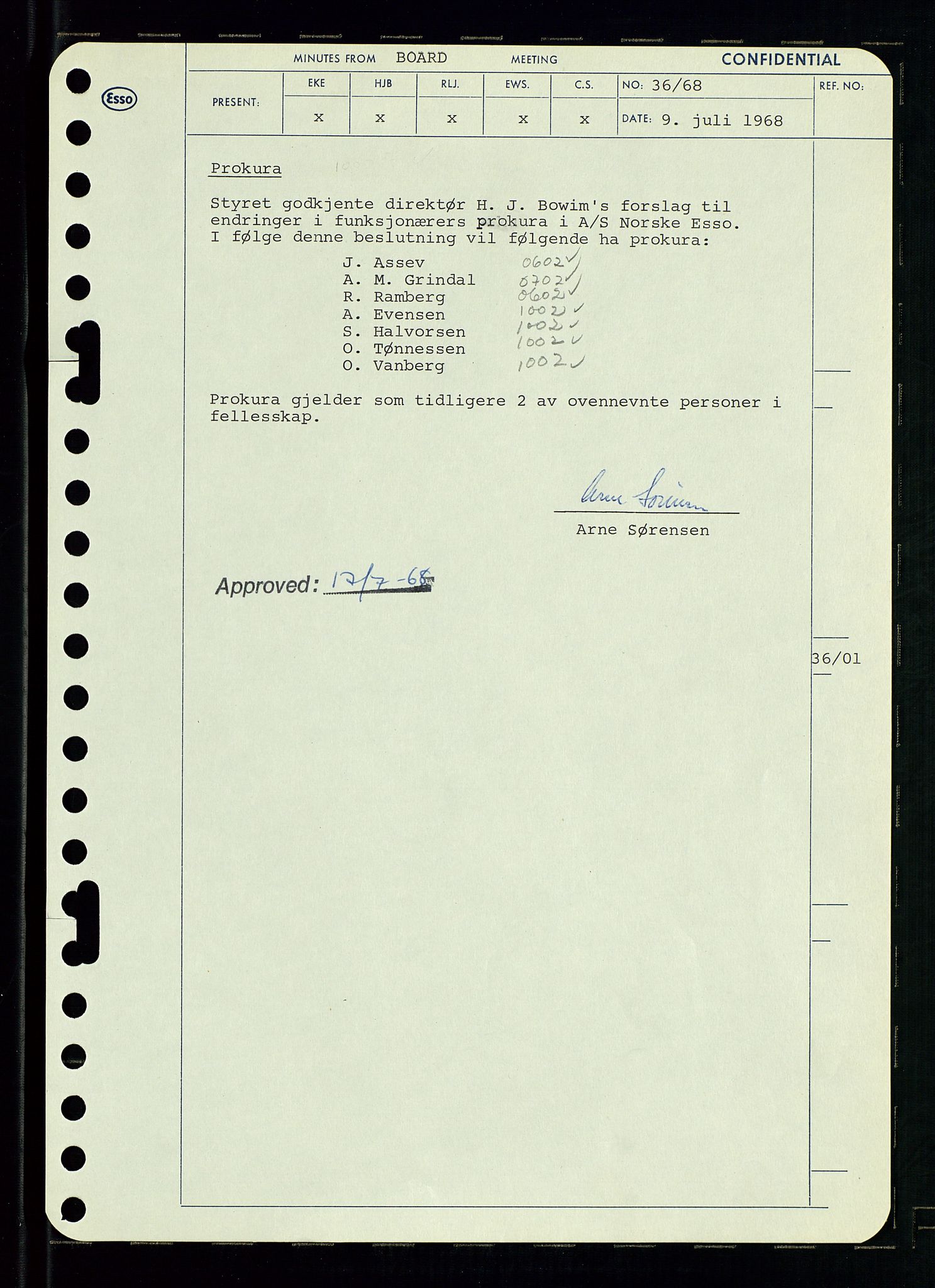 Pa 0982 - Esso Norge A/S, AV/SAST-A-100448/A/Aa/L0002/0004: Den administrerende direksjon Board minutes (styrereferater) / Den administrerende direksjon Board minutes (styrereferater), 1968, p. 58