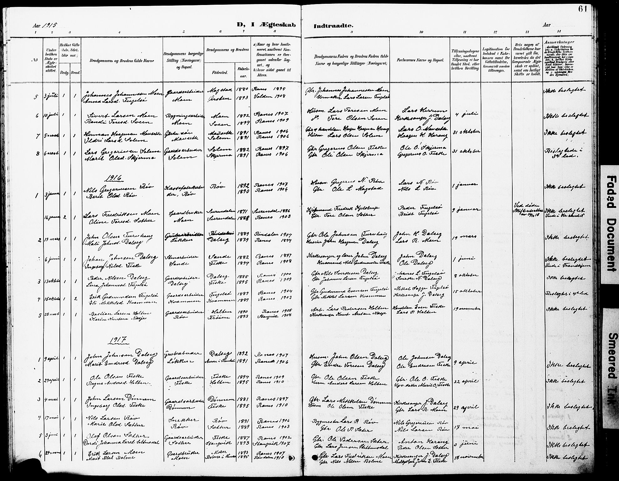 Ministerialprotokoller, klokkerbøker og fødselsregistre - Møre og Romsdal, SAT/A-1454/597/L1065: Parish register (copy) no. 597C02, 1899-1930, p. 61