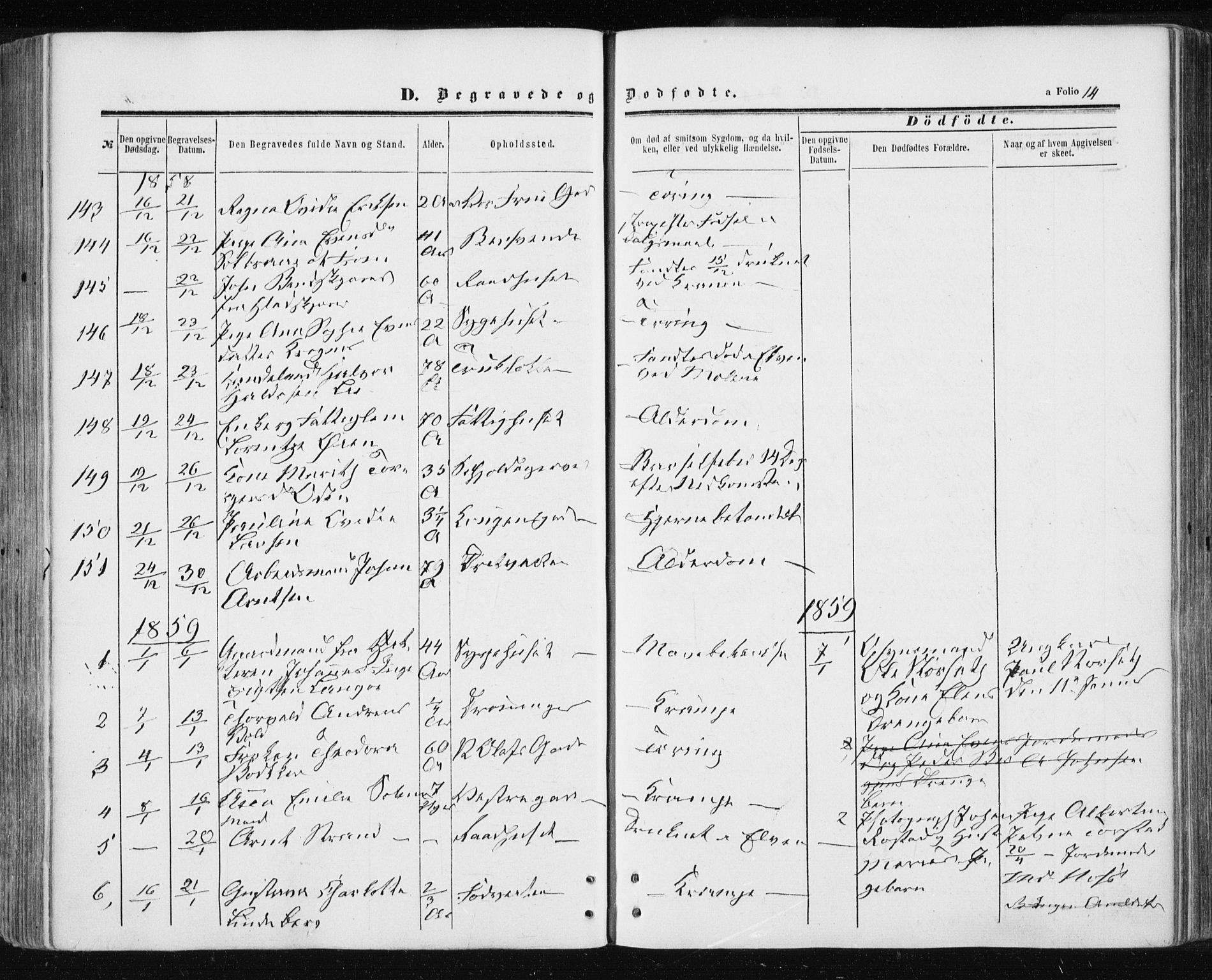 Ministerialprotokoller, klokkerbøker og fødselsregistre - Sør-Trøndelag, SAT/A-1456/601/L0053: Parish register (official) no. 601A21, 1857-1865, p. 14