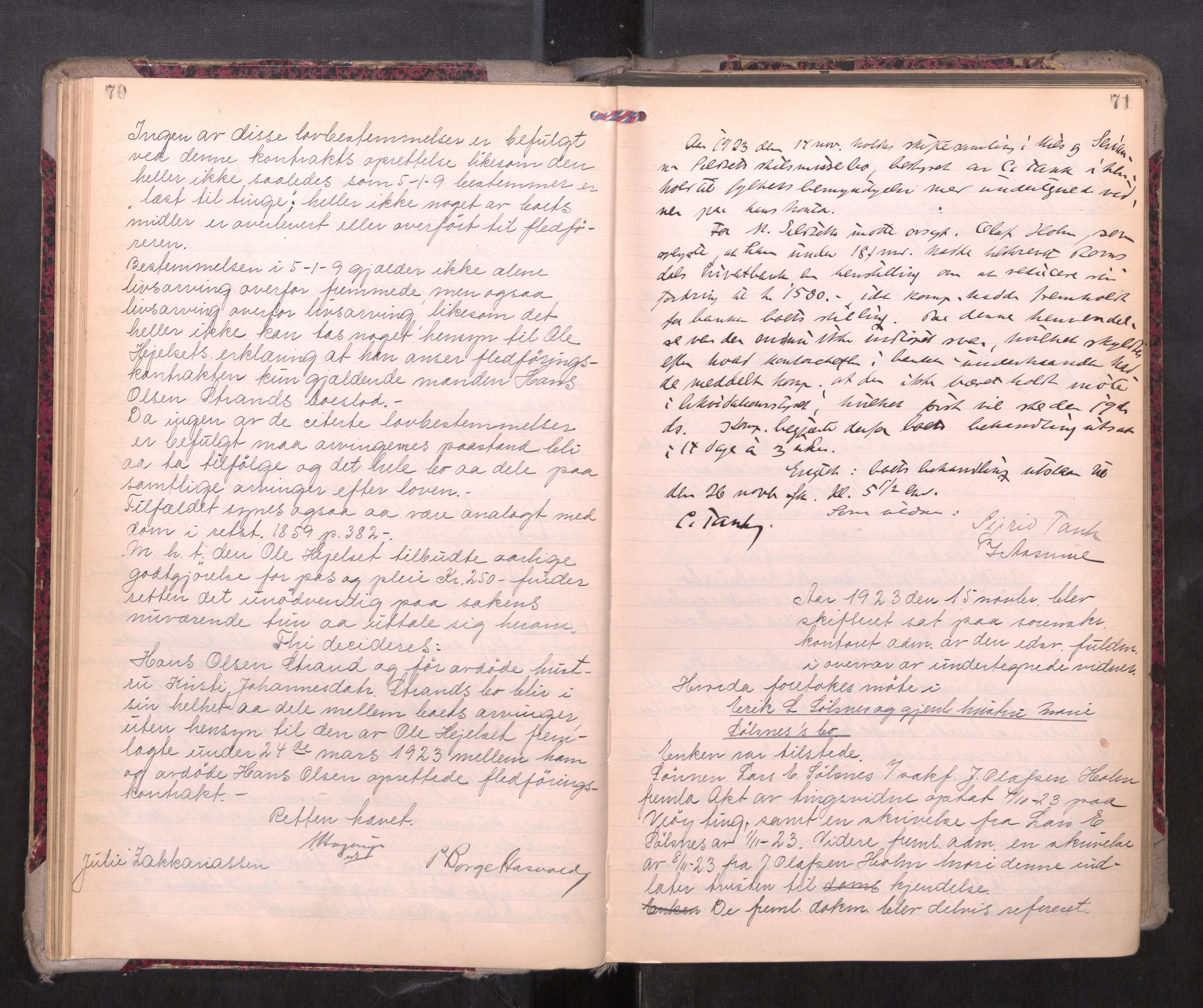 Romsdal sorenskriveri, AV/SAT-A-4149/1/3/3B/L0010: Skiftebehandlingsprotokoll, 1923-1925, p. 70-71