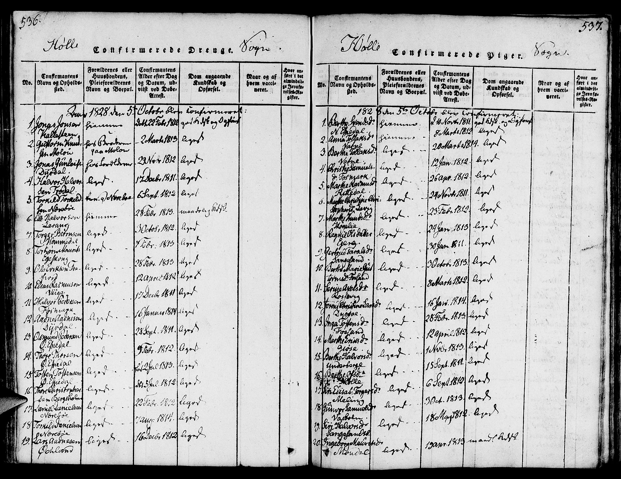 Strand sokneprestkontor, SAST/A-101828/H/Ha/Haa/L0004: Parish register (official) no. A 4 /2, 1816-1833, p. 536-537