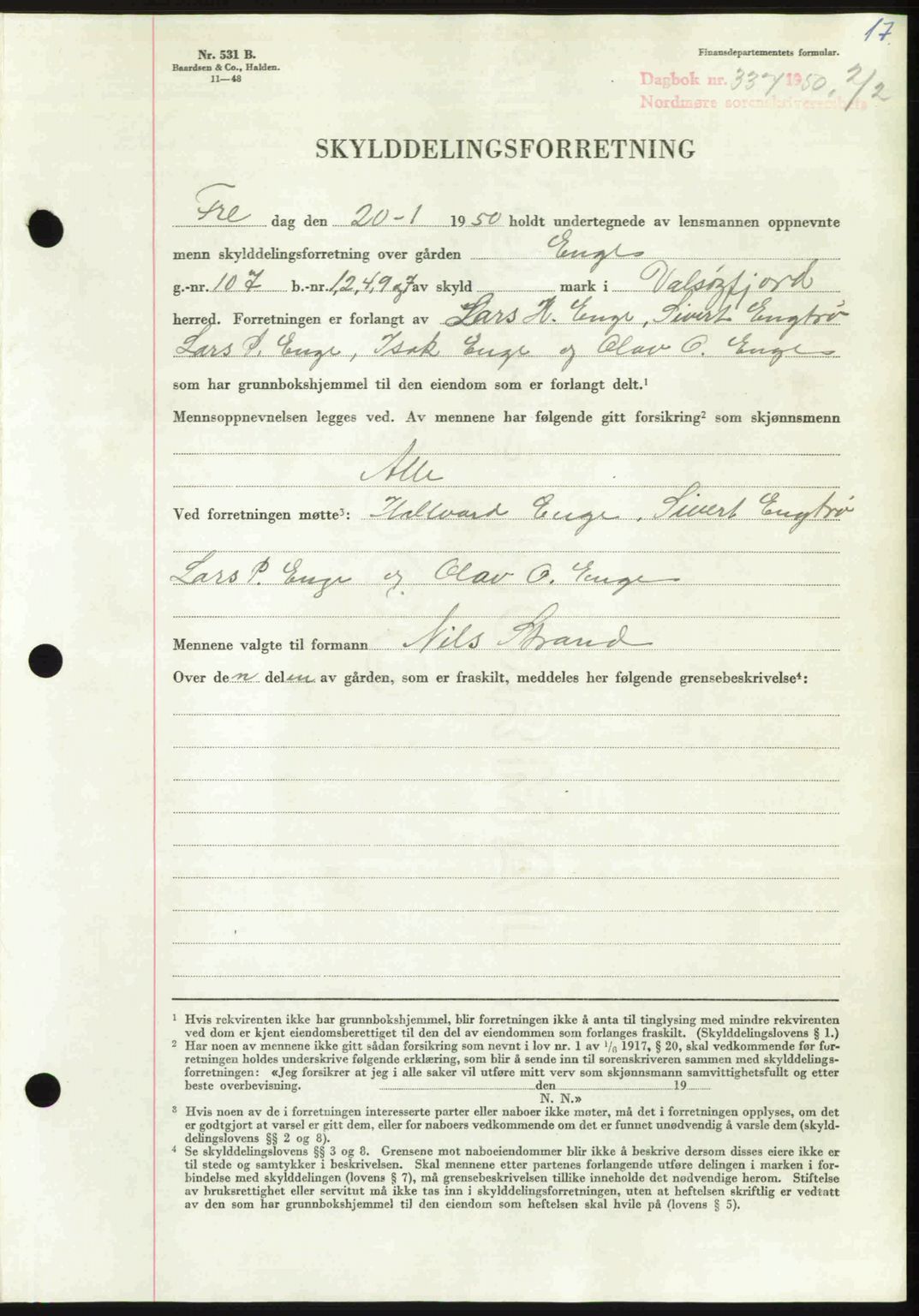 Nordmøre sorenskriveri, AV/SAT-A-4132/1/2/2Ca: Mortgage book no. A114, 1950-1950, Diary no: : 337/1950