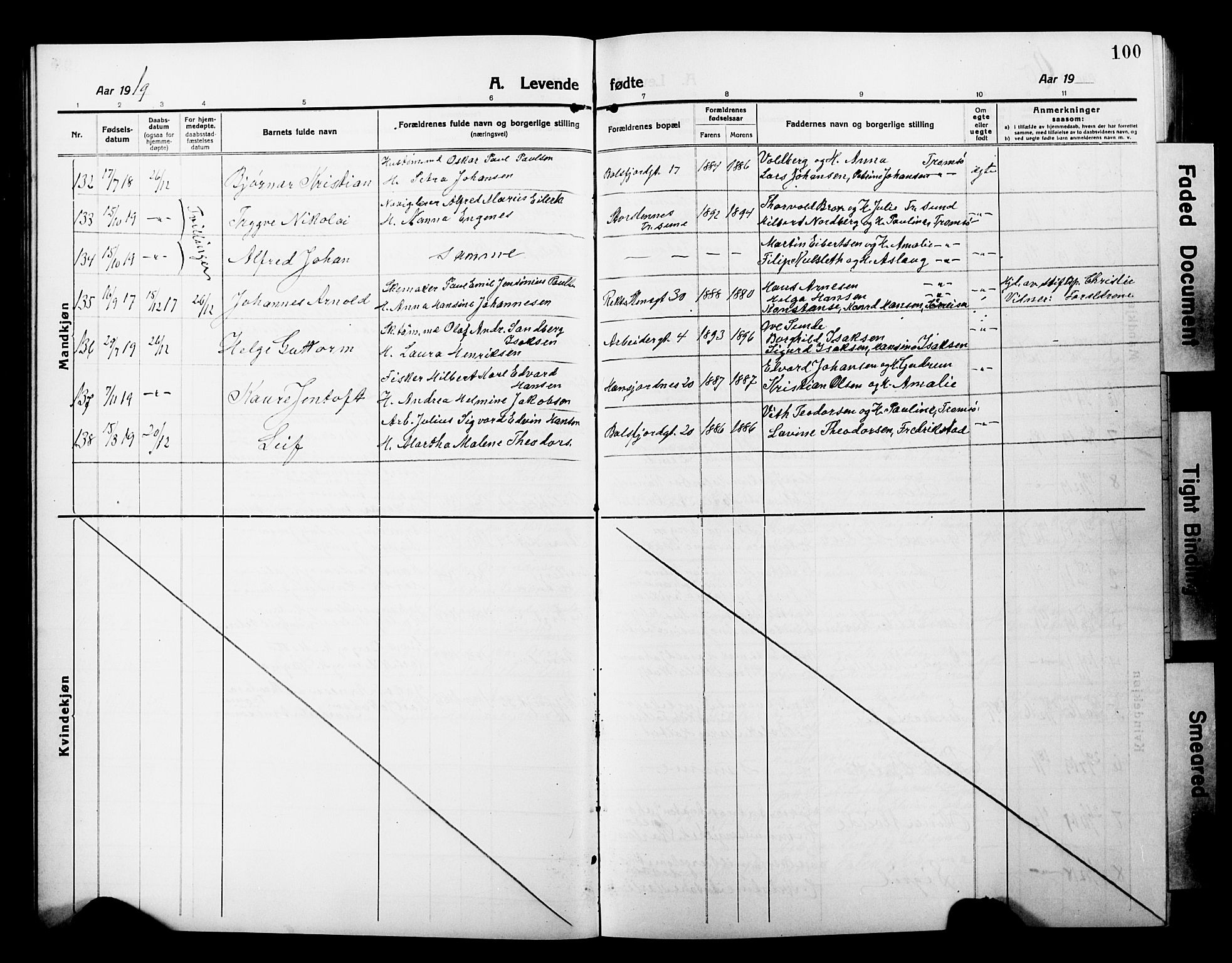 Tromsø sokneprestkontor/stiftsprosti/domprosti, SATØ/S-1343/G/Gb/L0009klokker: Parish register (copy) no. 9, 1915-1925, p. 100