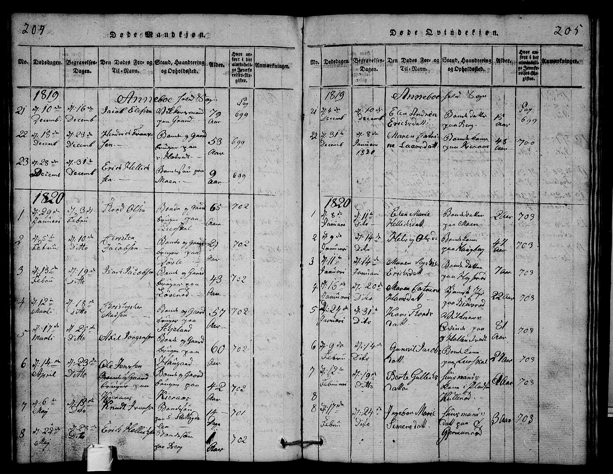 Andebu kirkebøker, AV/SAKO-A-336/G/Ga/L0001: Parish register (copy) no. I 1 /1, 1815-1823, p. 204-205