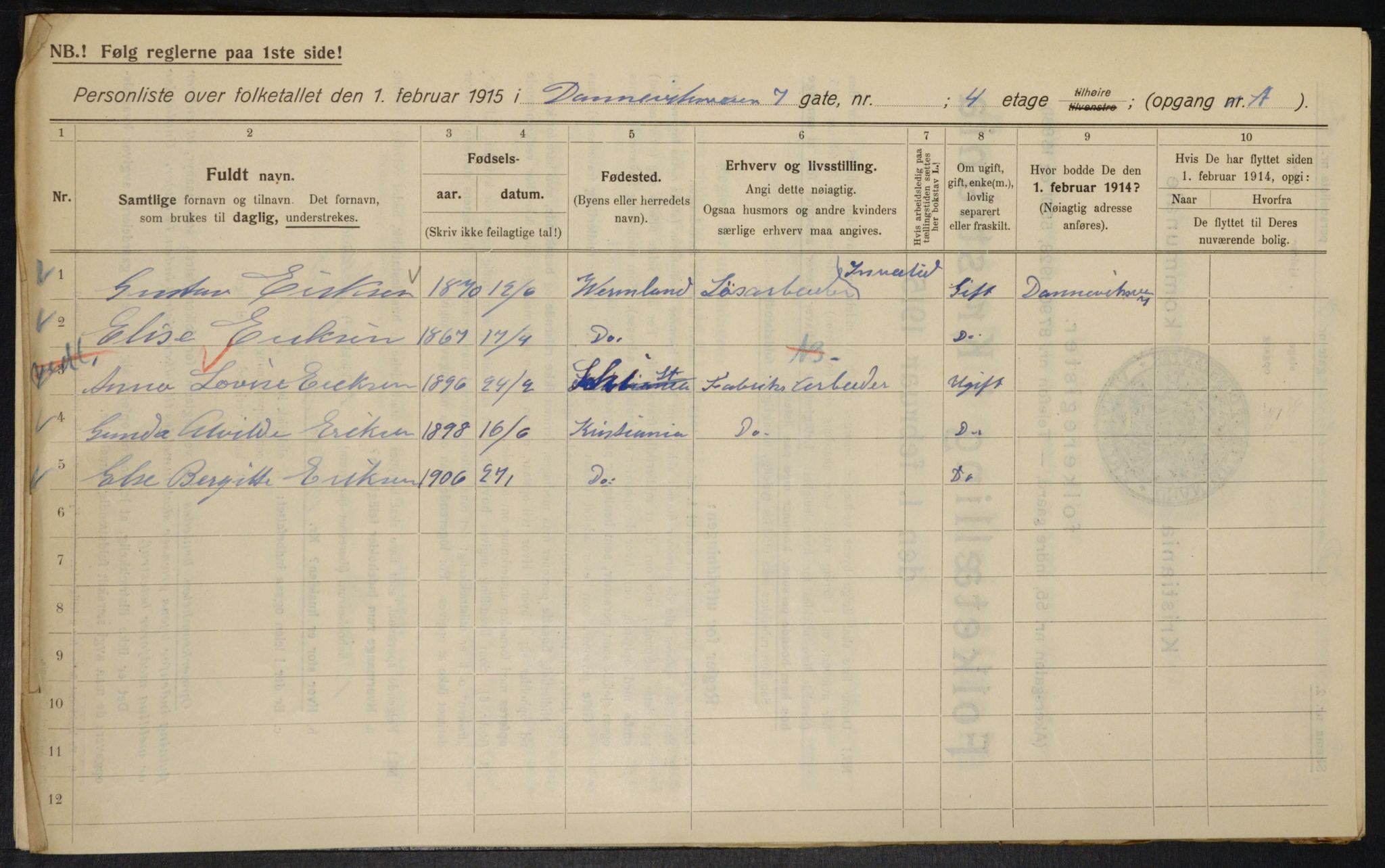 OBA, Municipal Census 1915 for Kristiania, 1915, p. 15083