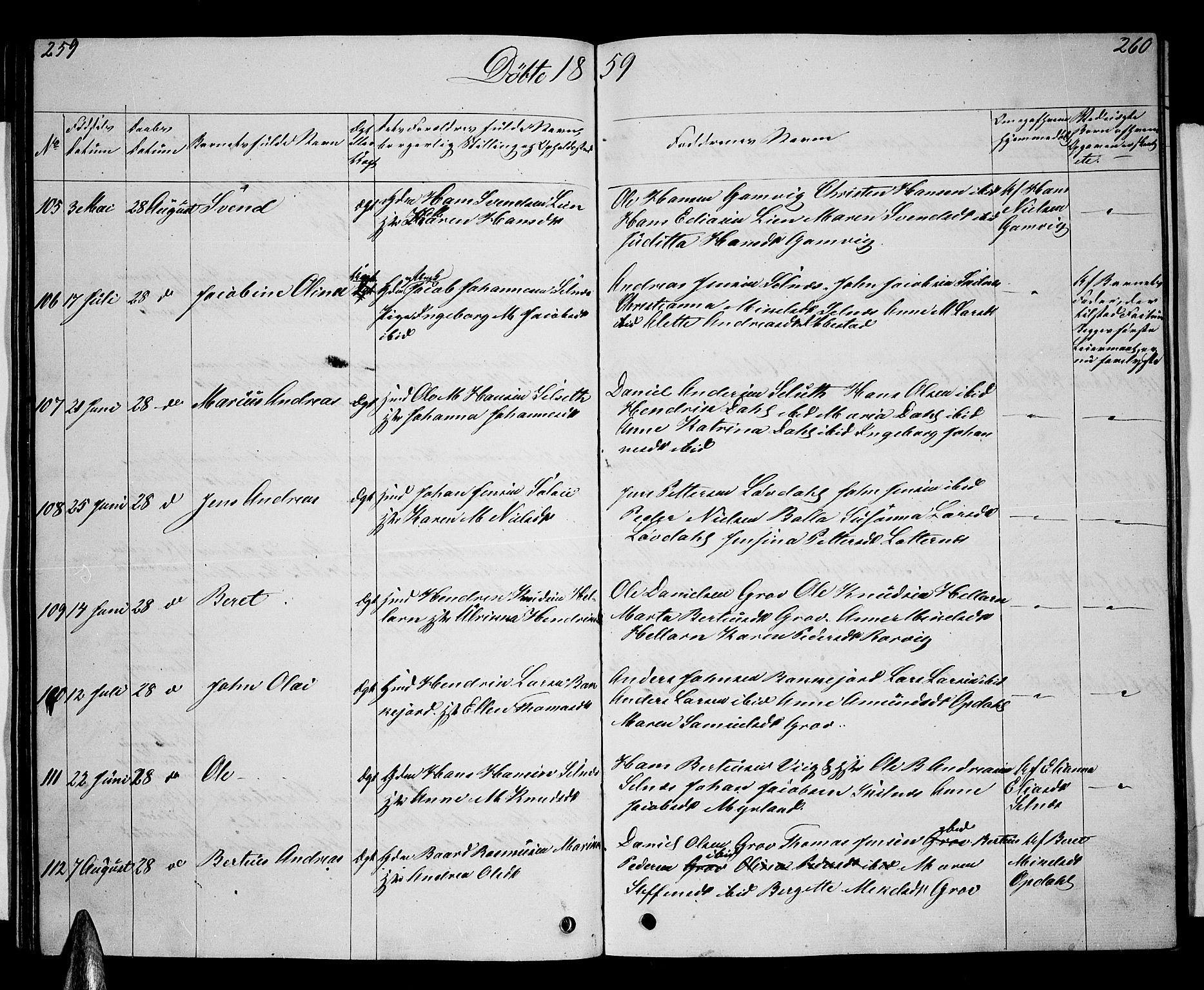 Ibestad sokneprestembete, AV/SATØ-S-0077/H/Ha/Hab/L0004klokker: Parish register (copy) no. 4, 1852-1860, p. 259-260