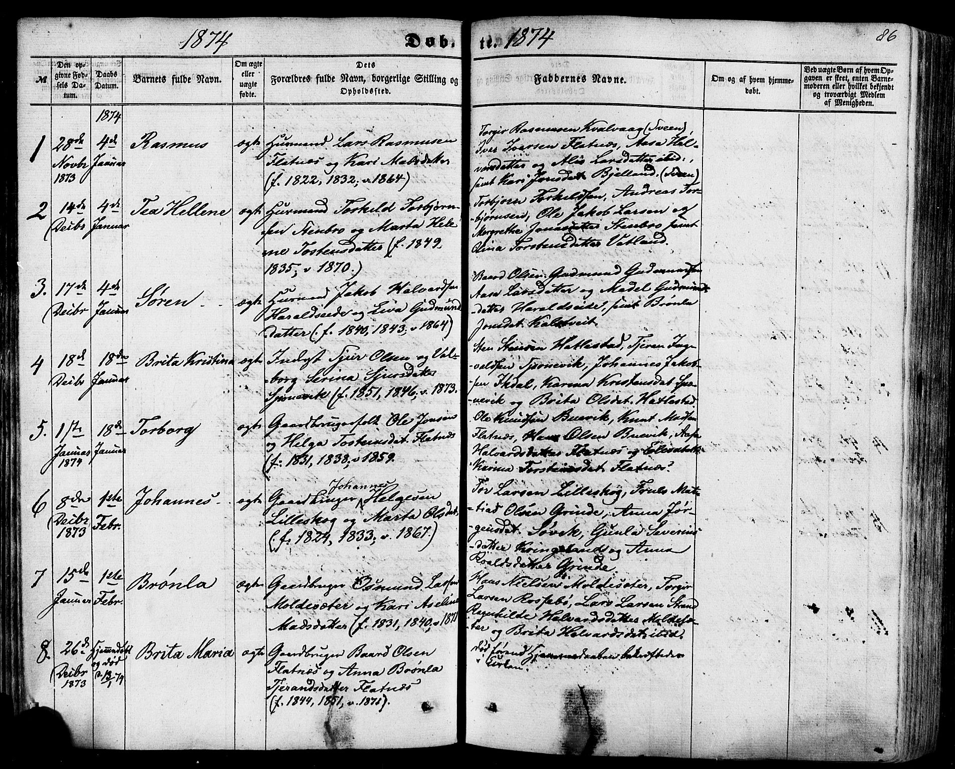 Skjold sokneprestkontor, SAST/A-101847/H/Ha/Haa/L0008: Parish register (official) no. A 8, 1856-1882, p. 86