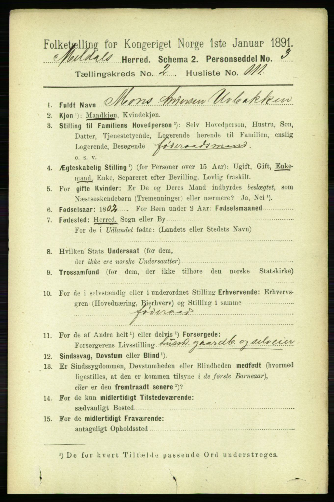 RA, 1891 census for 1636 Meldal, 1891, p. 1690