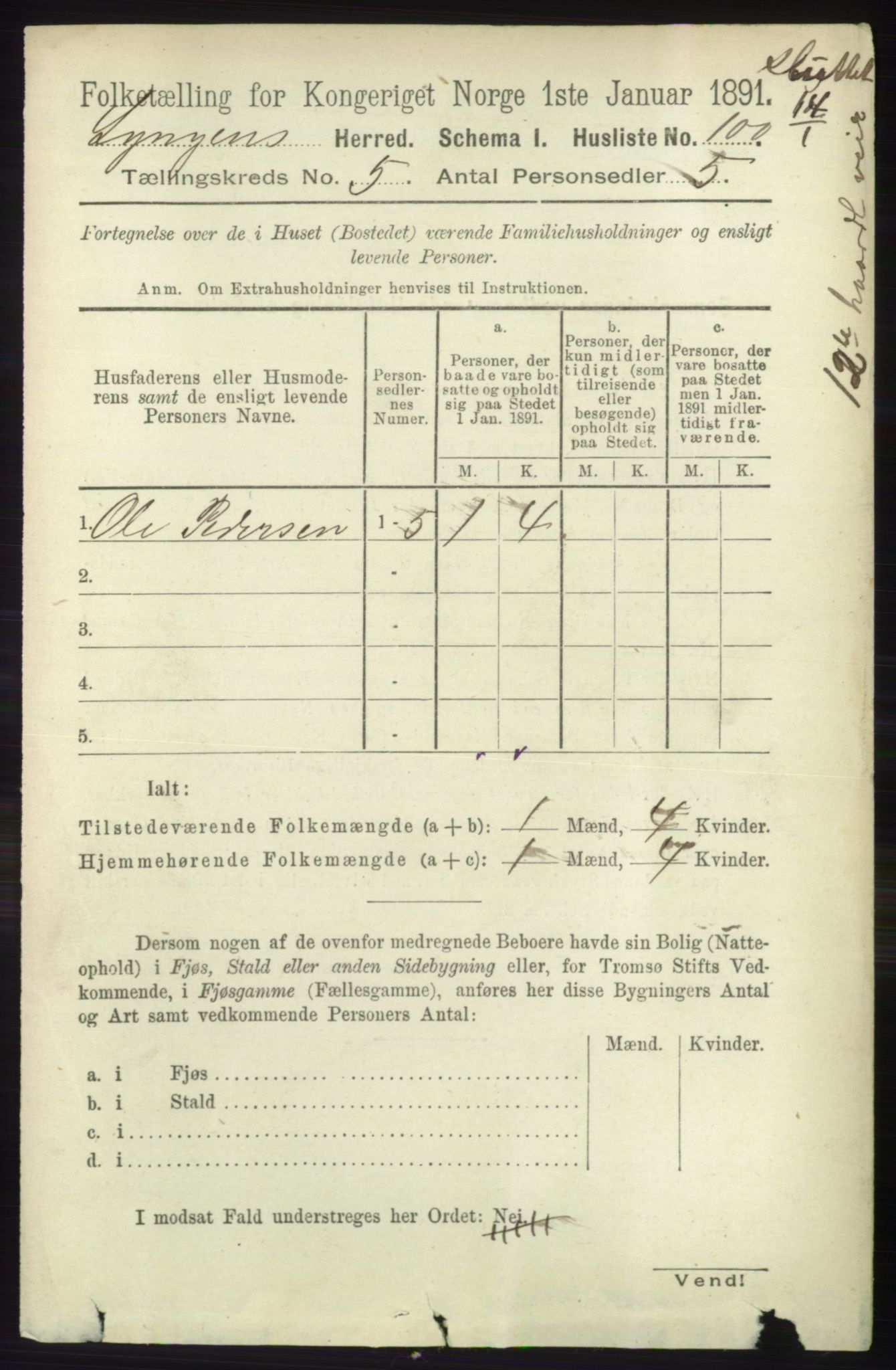 RA, 1891 census for 1938 Lyngen, 1891, p. 4415