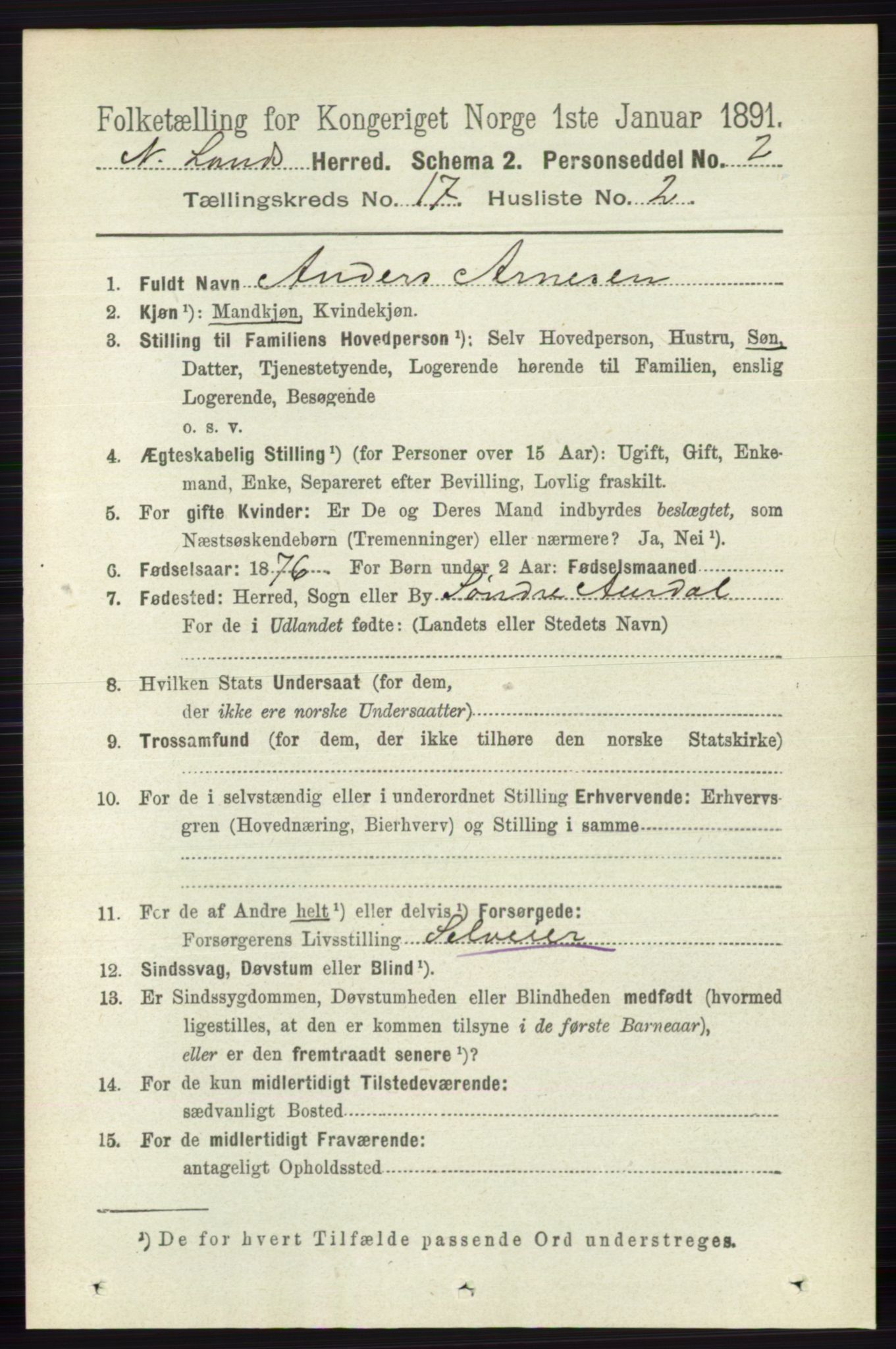 RA, 1891 census for 0538 Nordre Land, 1891, p. 4291