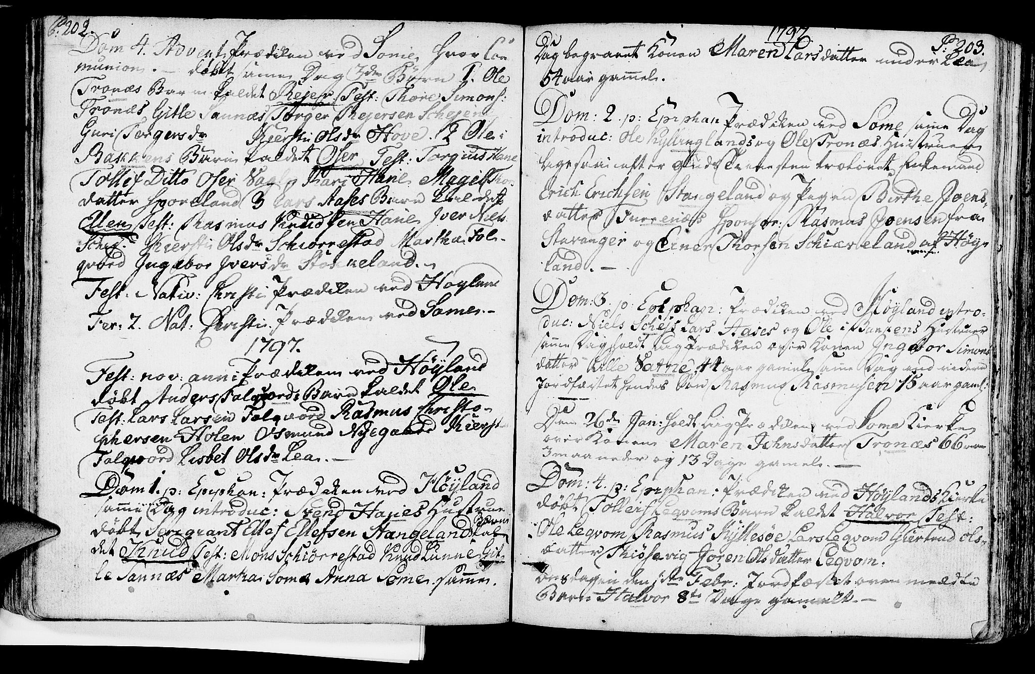 Høyland sokneprestkontor, SAST/A-101799/001/30BA/L0004: Parish register (official) no. A 4, 1784-1803, p. 202-203