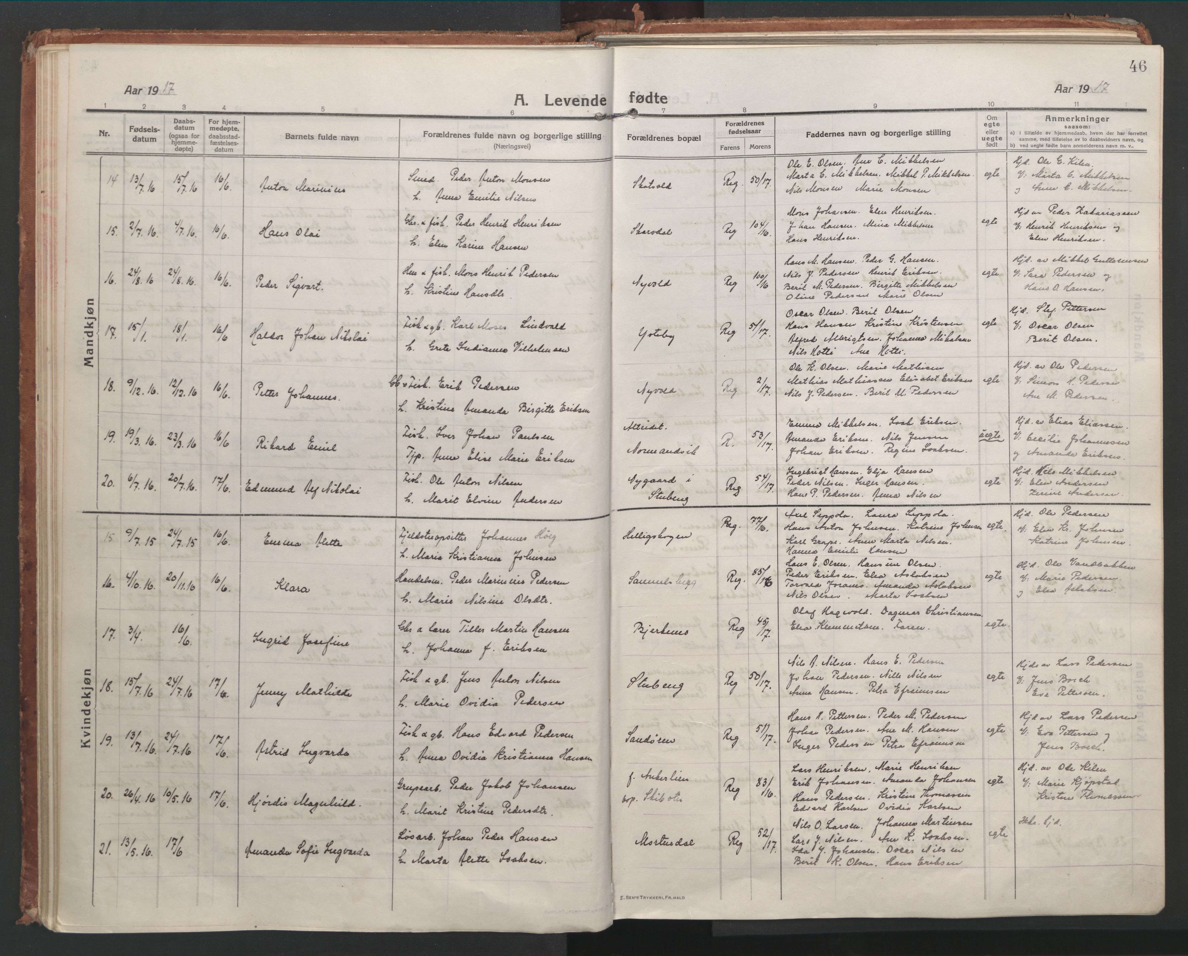 Lyngen sokneprestembete, AV/SATØ-S-1289/H/He/Hea/L0012kirke: Parish register (official) no. 12, 1914-1923, p. 46