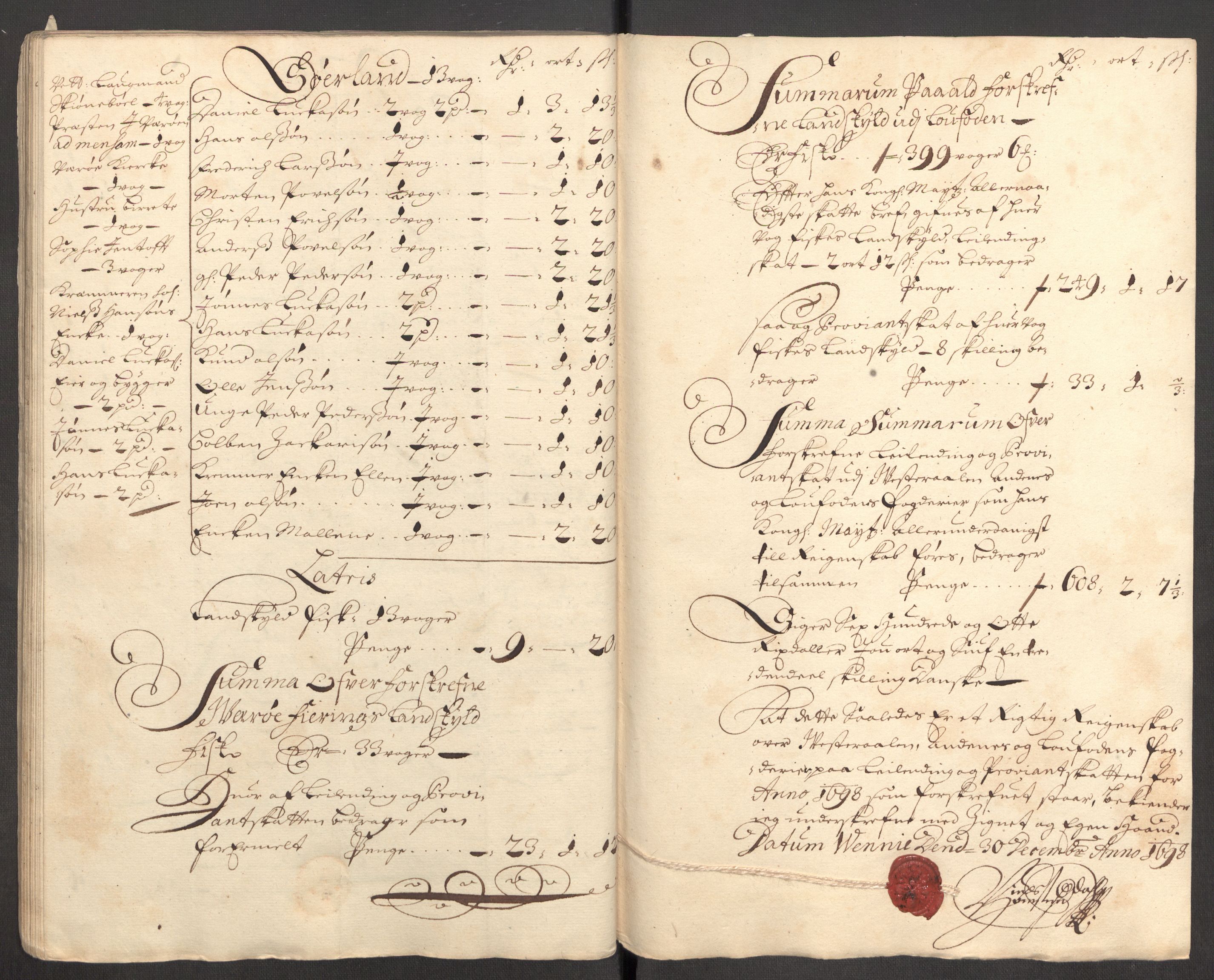 Rentekammeret inntil 1814, Reviderte regnskaper, Fogderegnskap, RA/EA-4092/R67/L4678: Fogderegnskap Vesterålen, Andenes og Lofoten, 1696-1708, p. 230