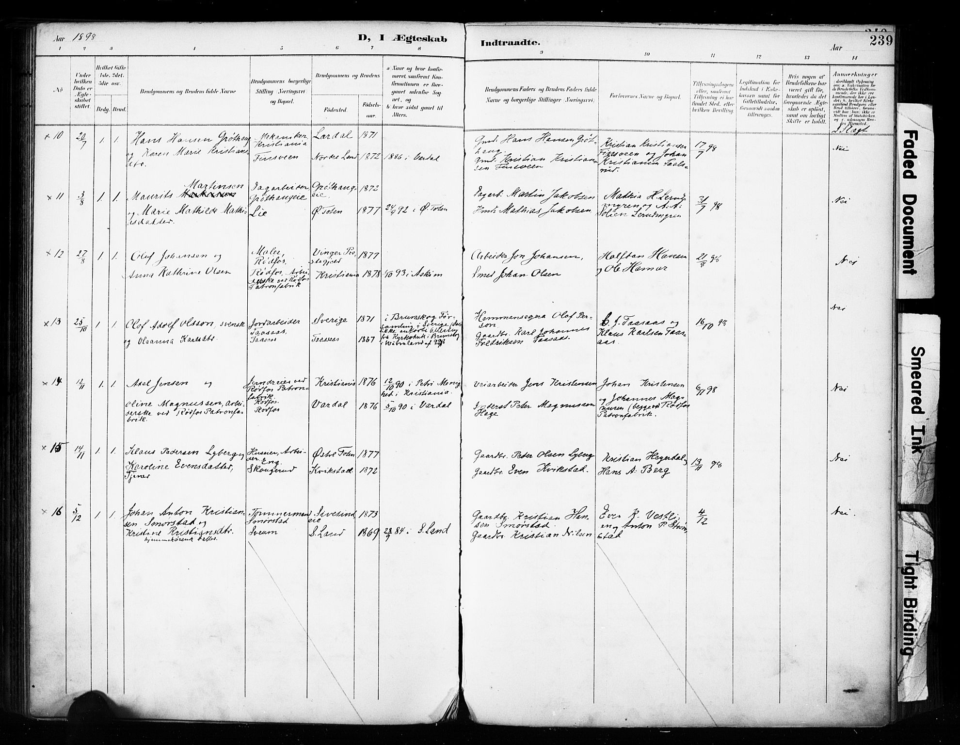 Vestre Toten prestekontor, SAH/PREST-108/H/Ha/Haa/L0011: Parish register (official) no. 11, 1895-1906, p. 239