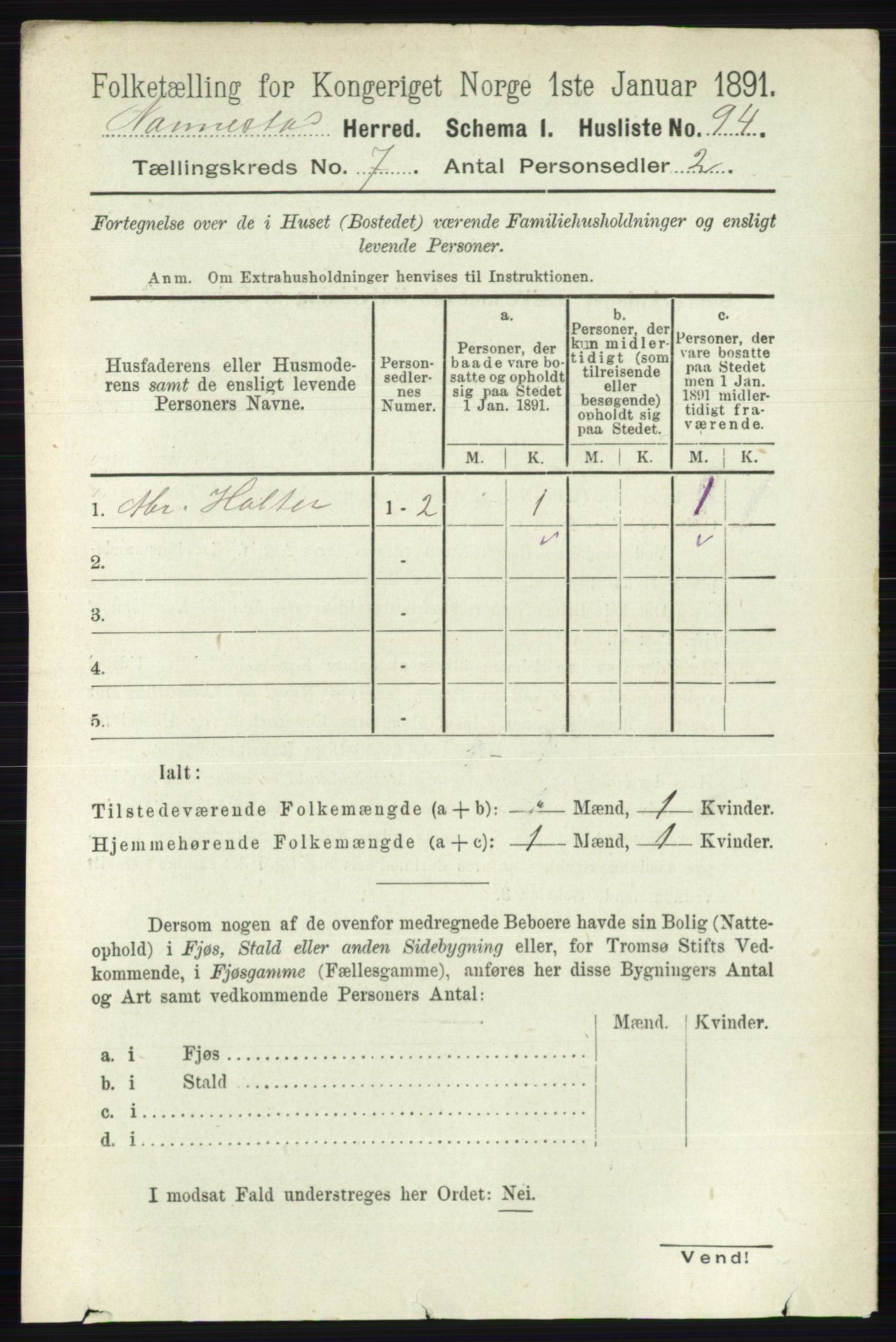 RA, 1891 census for 0238 Nannestad, 1891, p. 3734