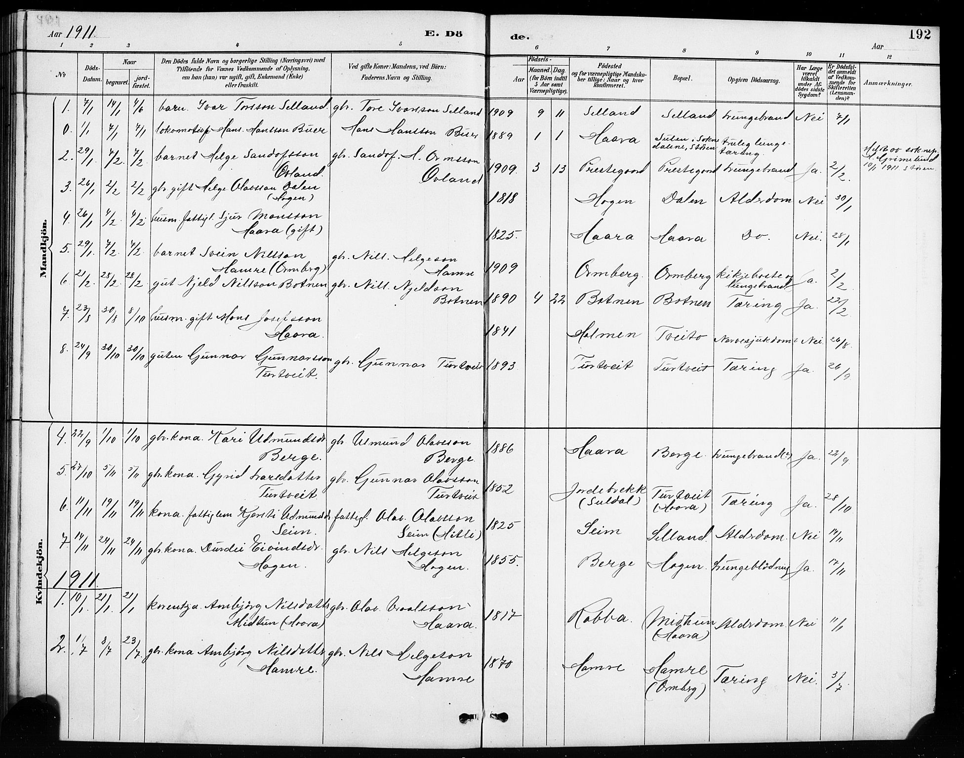 Røldal sokneprestembete, SAB/A-100247: Parish register (copy) no. A 3, 1887-1917, p. 192