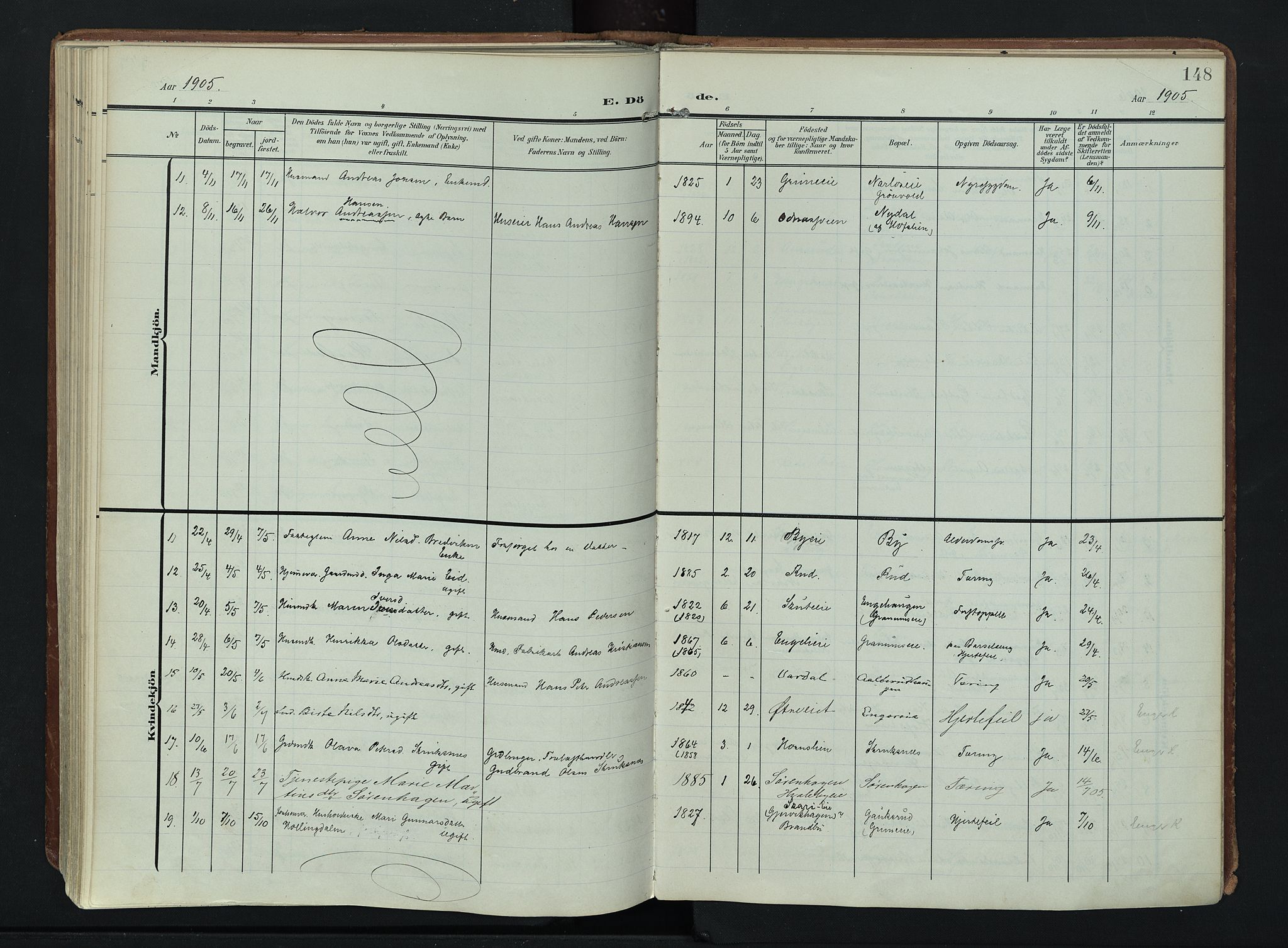 Søndre Land prestekontor, AV/SAH-PREST-122/K/L0007: Parish register (official) no. 7, 1905-1914, p. 148