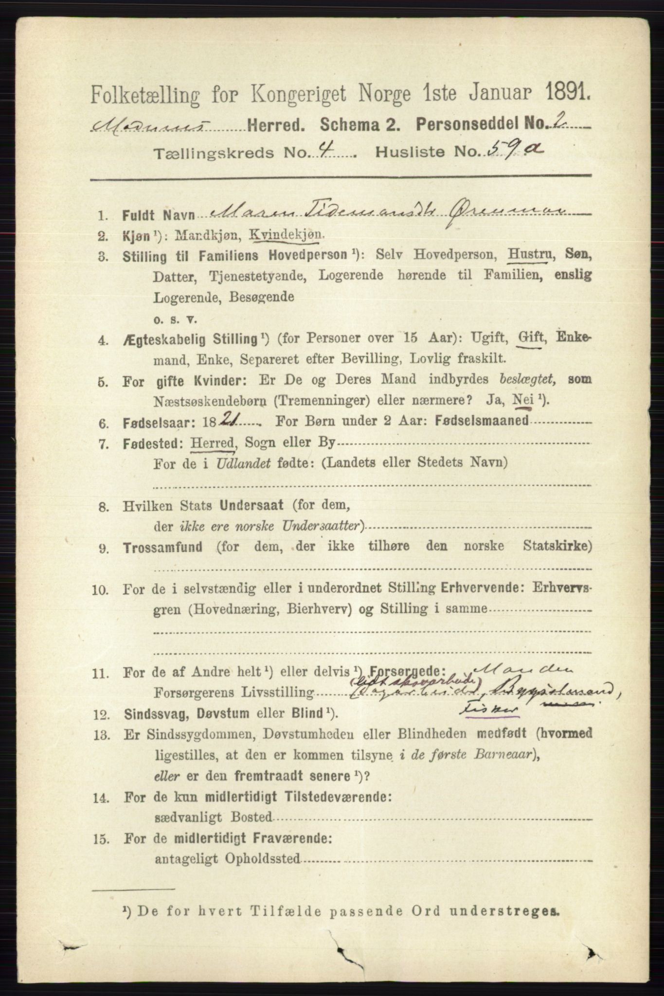 RA, 1891 census for 0623 Modum, 1891, p. 1344