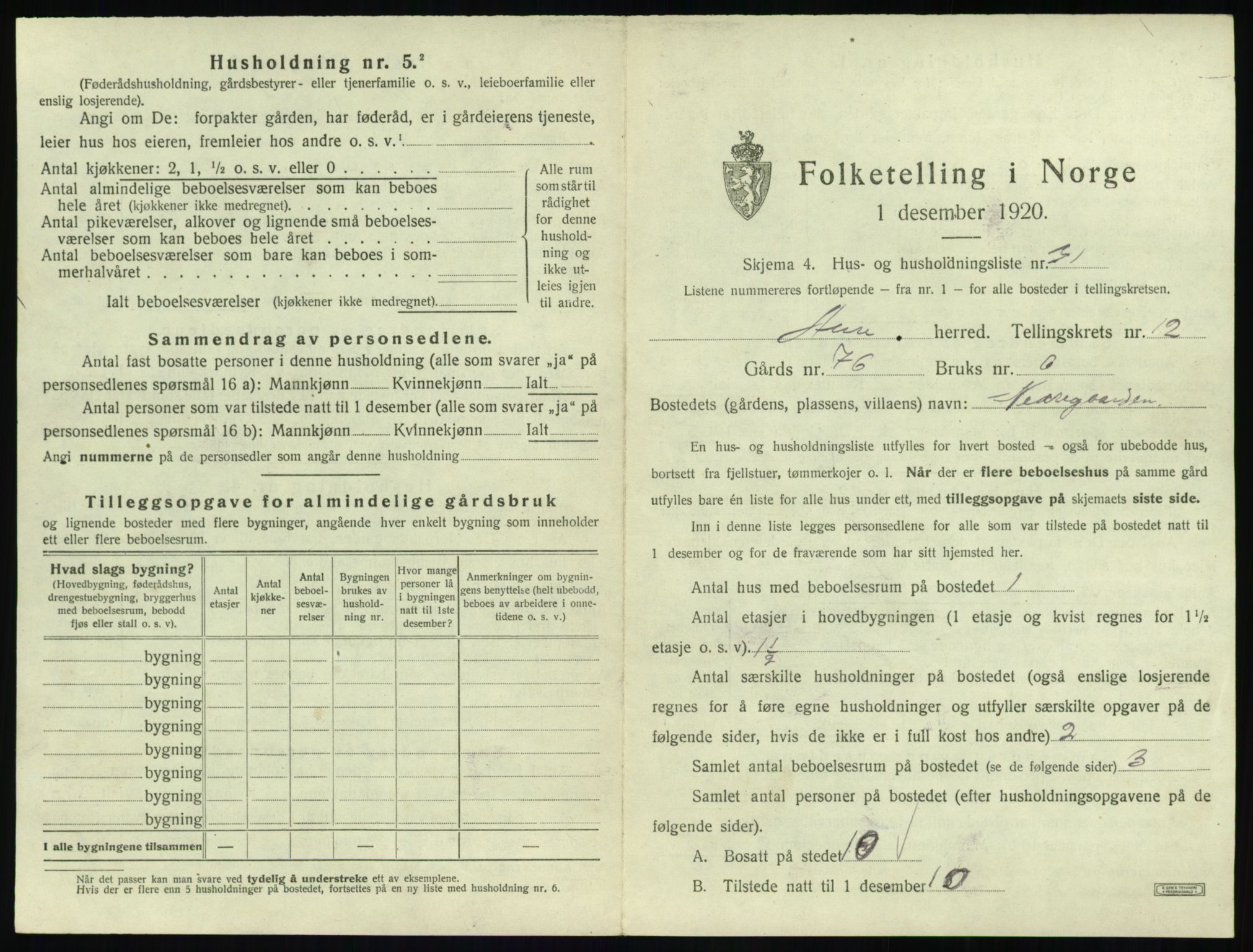 SAT, 1920 census for Aure, 1920, p. 754