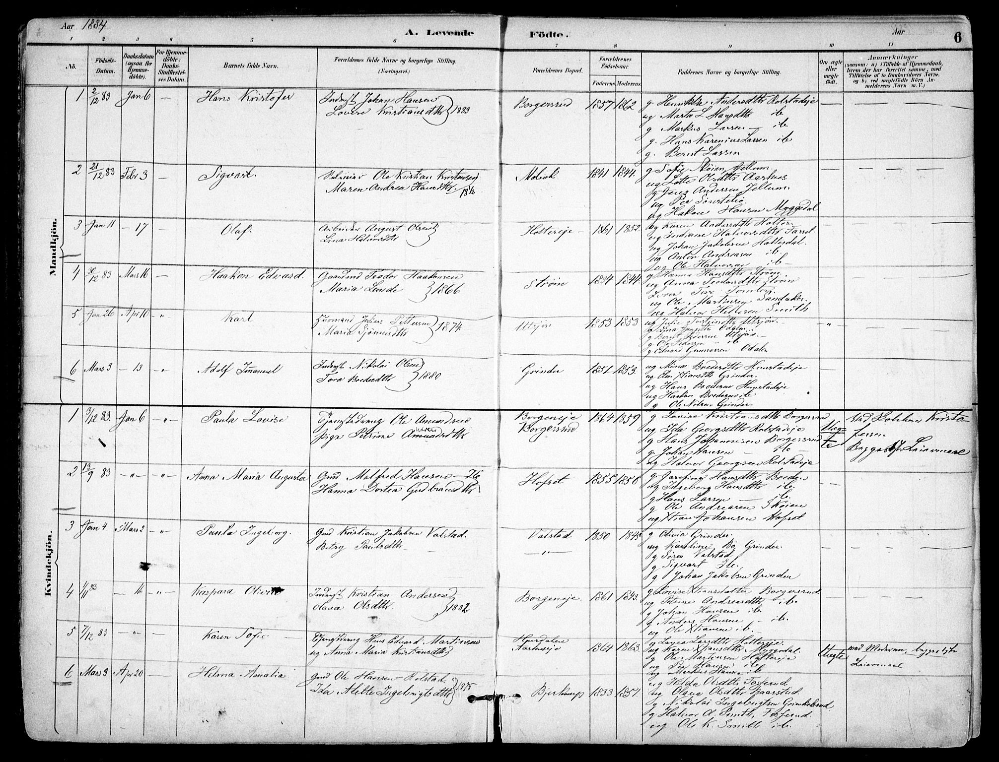 Nes prestekontor Kirkebøker, AV/SAO-A-10410/F/Fb/L0002: Parish register (official) no. II 2, 1883-1918, p. 6